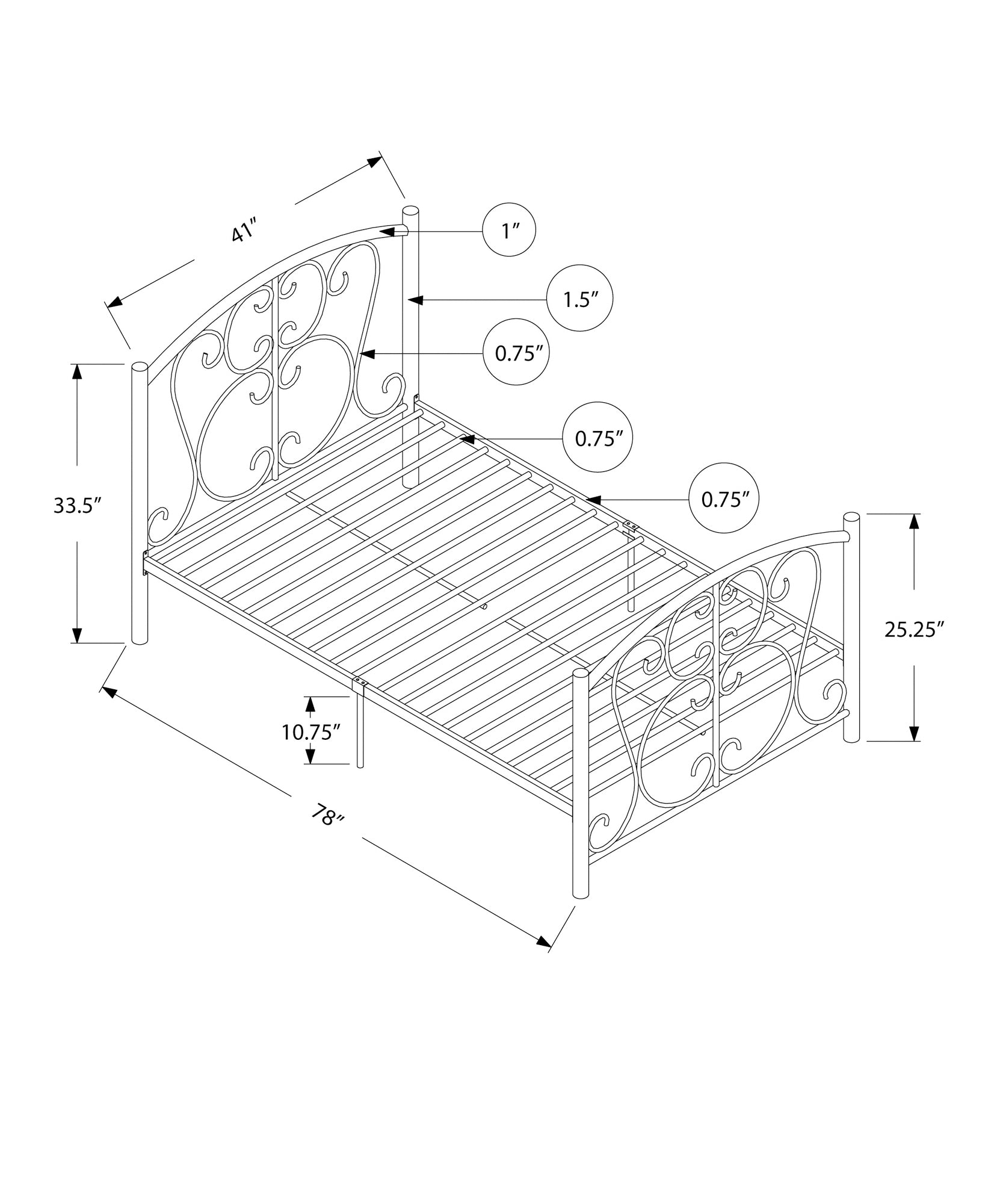 Bed - Twin Size / White Metal Frame Only