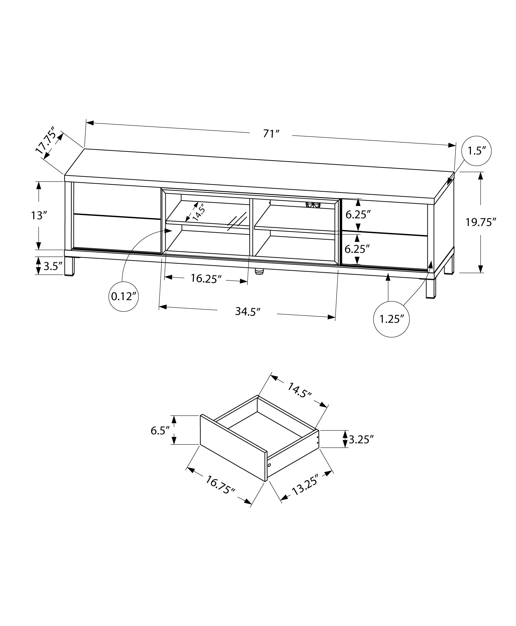 Tv Stand - 70L / White Euro Style