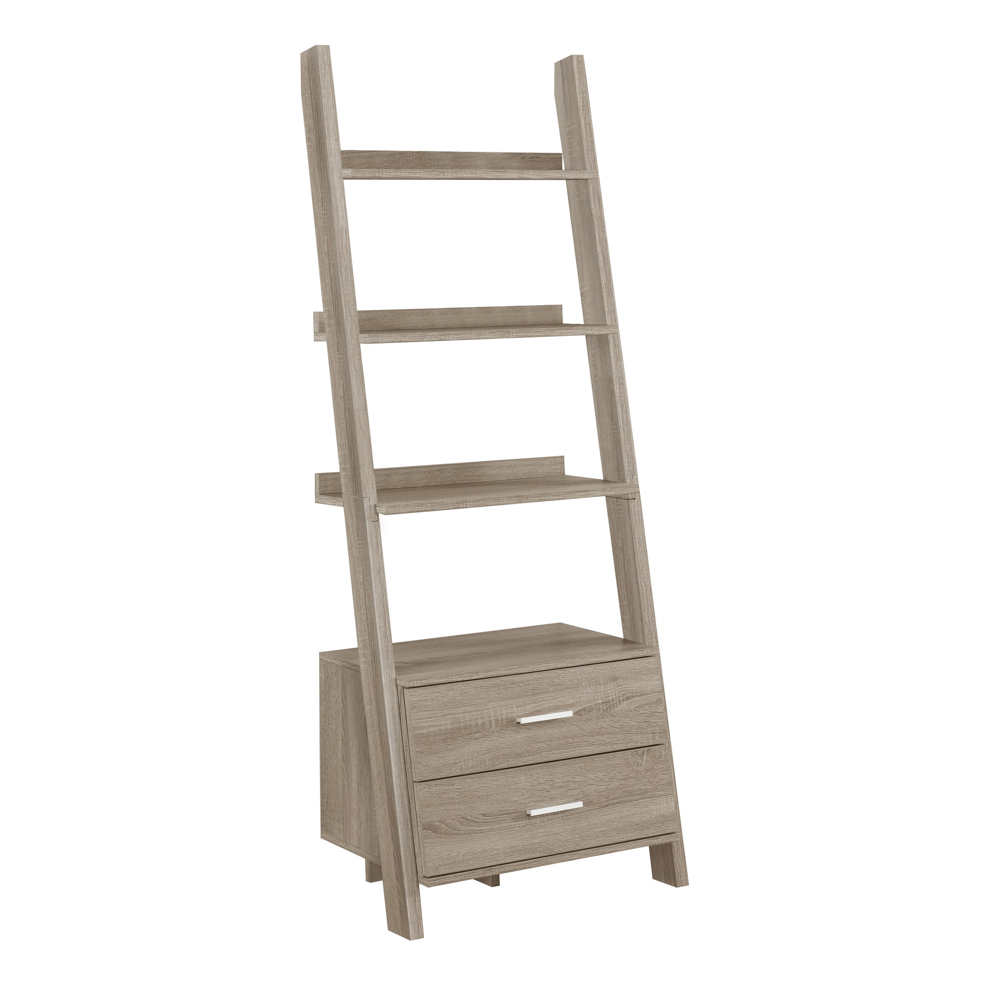 Bookcase - 69H / Dark Taupe Ladder W/ 2 Storage Drawers
