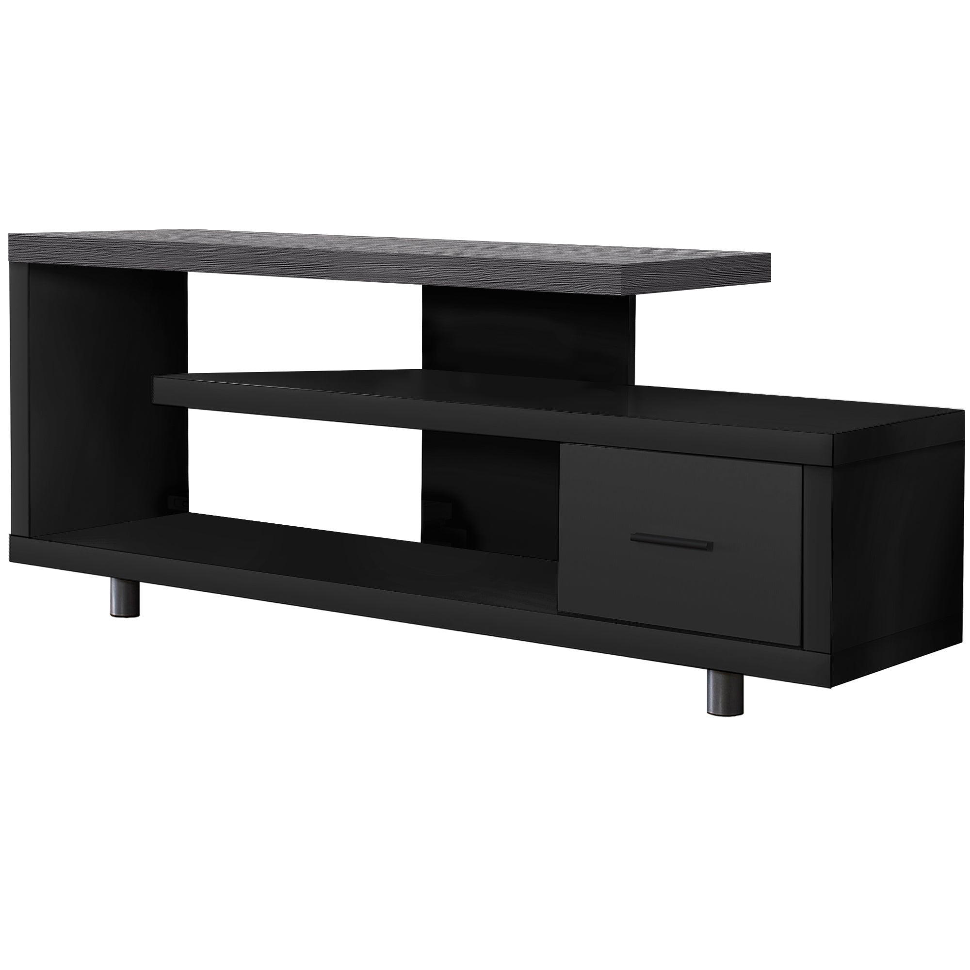 Tv Stand - 60L / Black / Grey Top With 1 Drawer