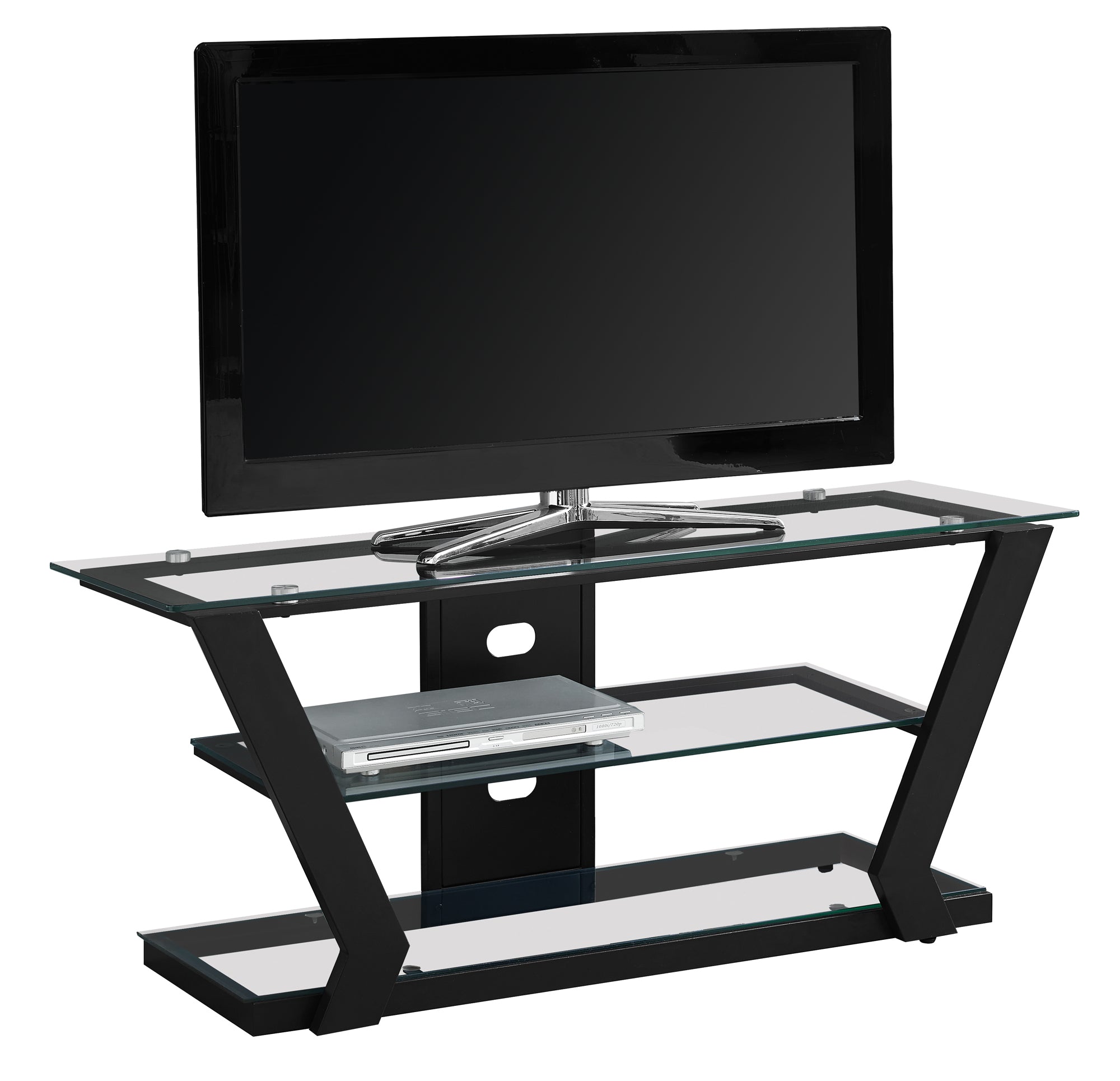 Tv Stand - 48L / Black Metal With Tempered Glass