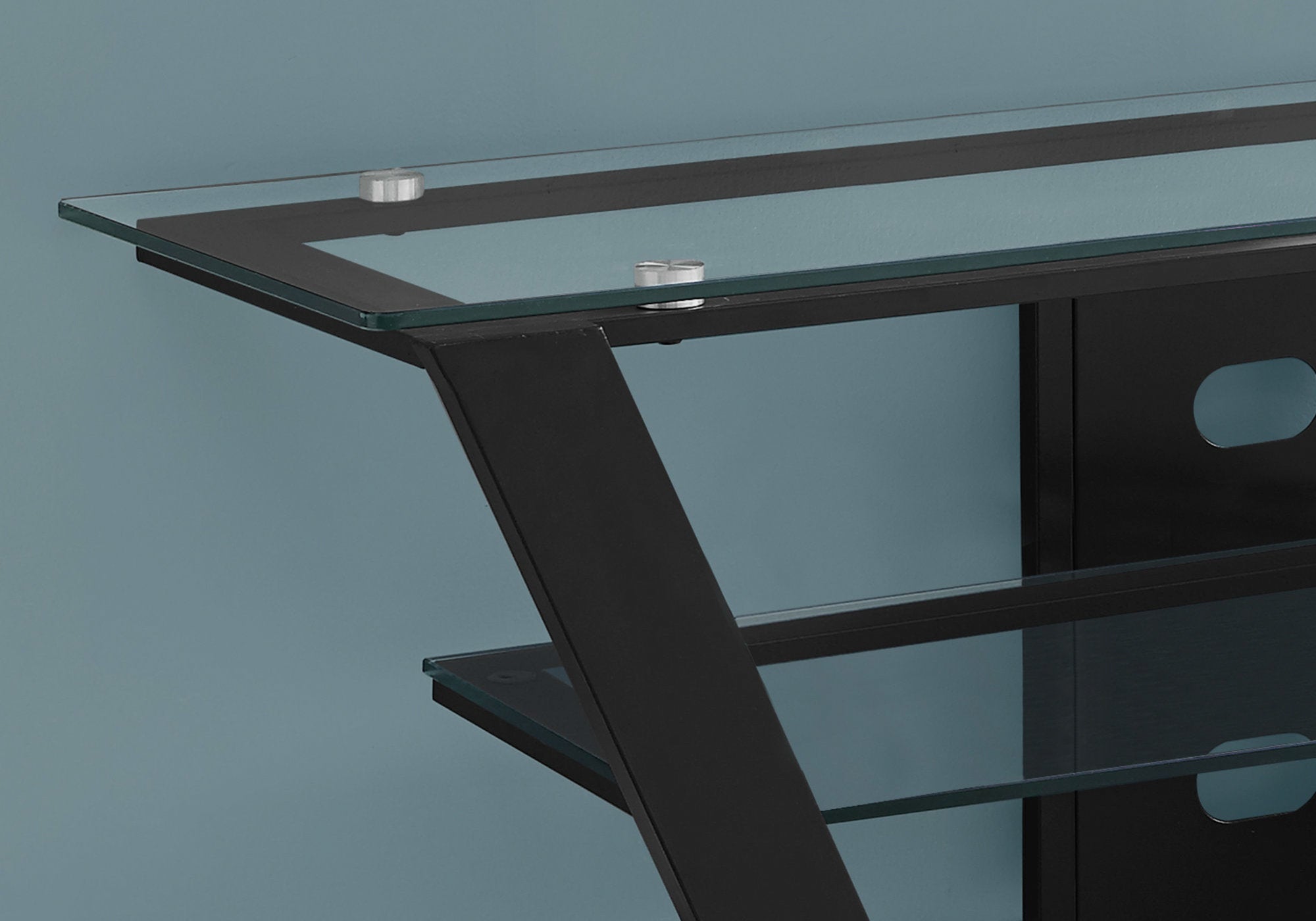 Tv Stand - 48L / Black Metal With Tempered Glass