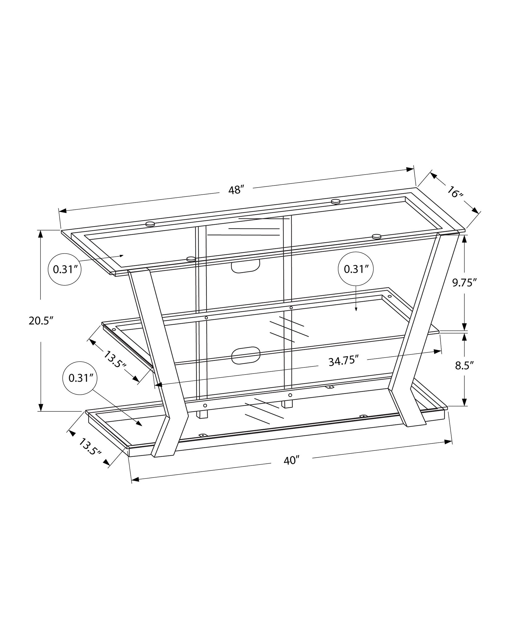Tv Stand - 48L / Black Metal With Tempered Glass