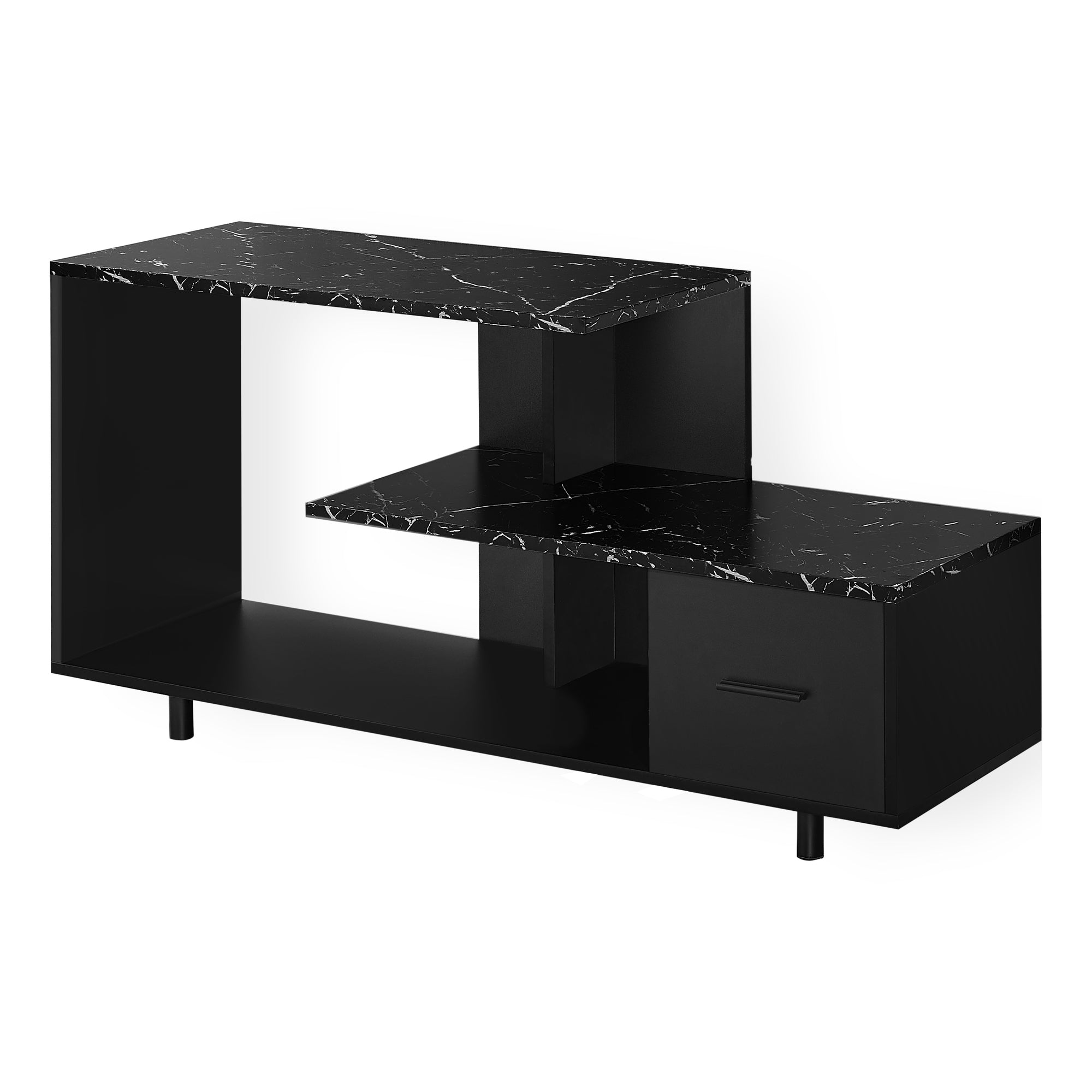 Tv Stand - 48L / Black / Black Marble Top / 1 Drawer