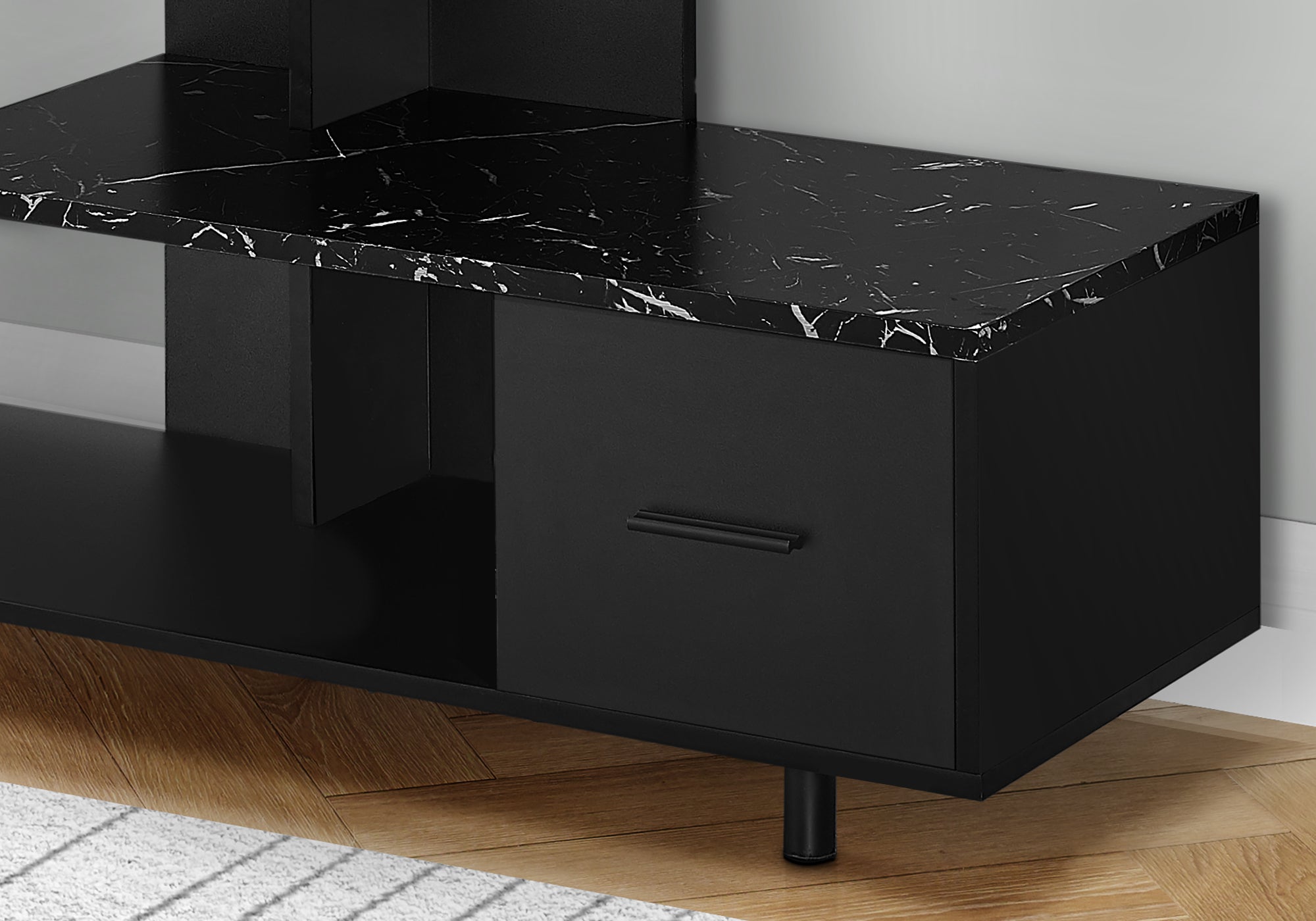 Tv Stand - 48L / Black / Black Marble Top / 1 Drawer