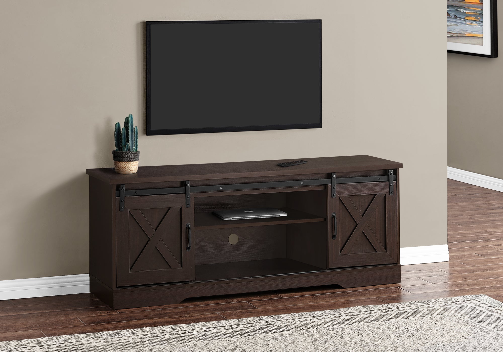 Tv Stand - 60L / Espresso With 2 Sliding Doors
