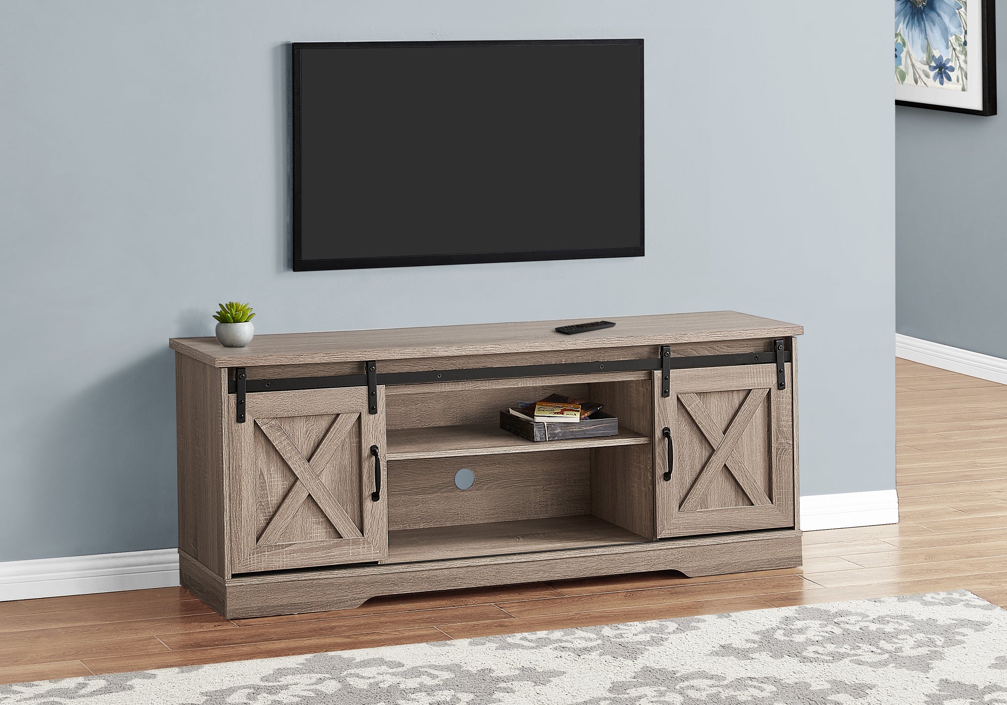 Tv Stand - 60L / Dark Taupe With 2 Sliding Doors