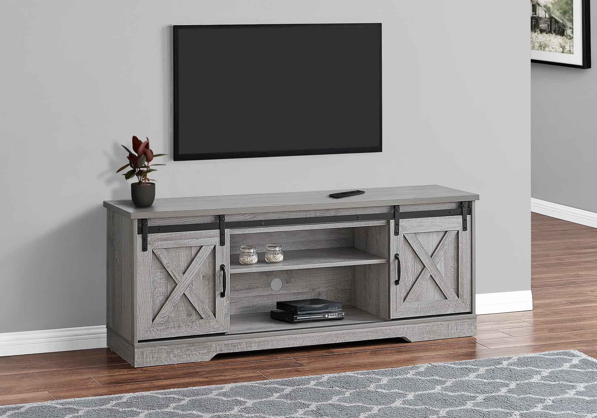 Tv Stand - 60L / Grey With 2 Sliding Doors