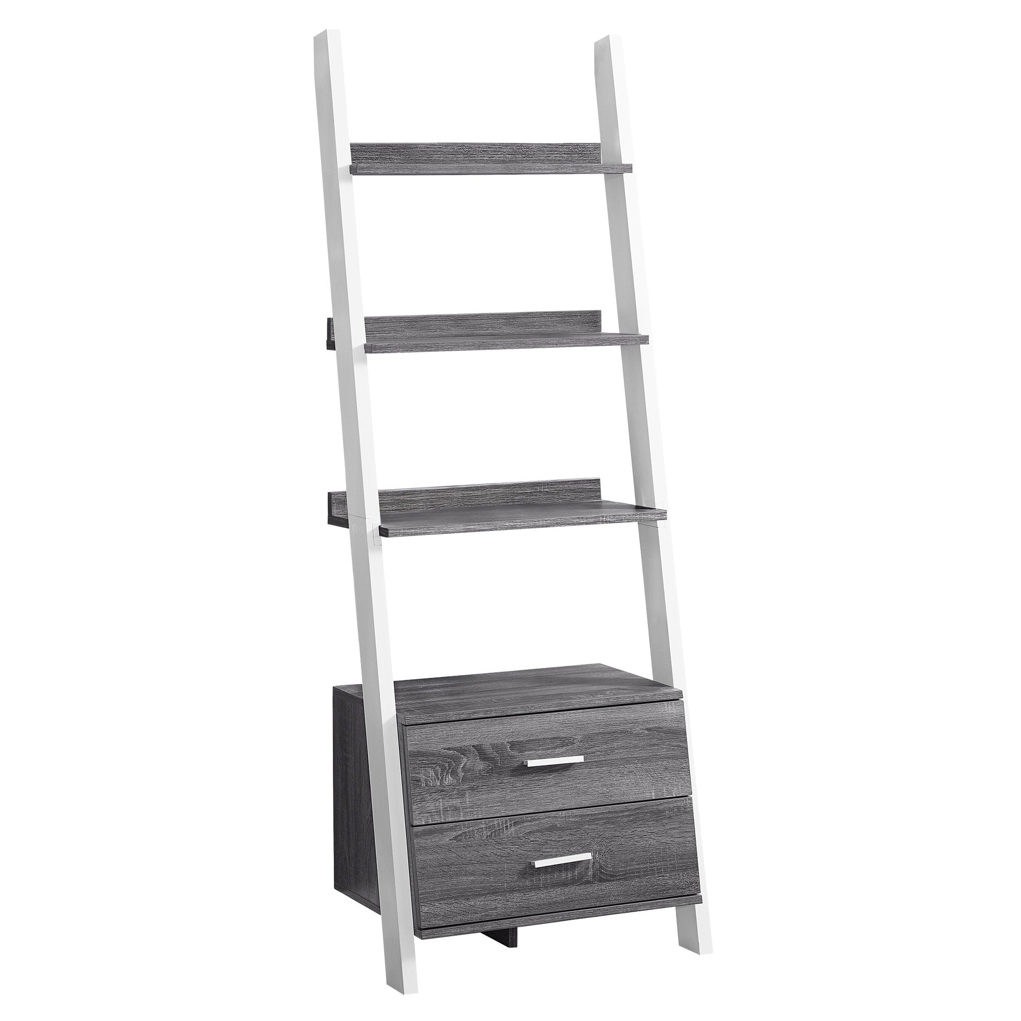 Bookcase - 69H / Grey-White Ladder With 2 Storage Drawer