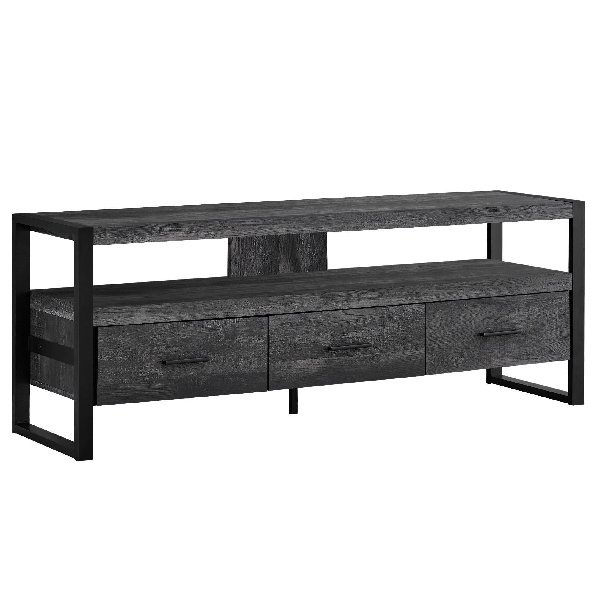 Tv Stand - 60L / Black Reclaimed Wood-Look / 3 Drawers