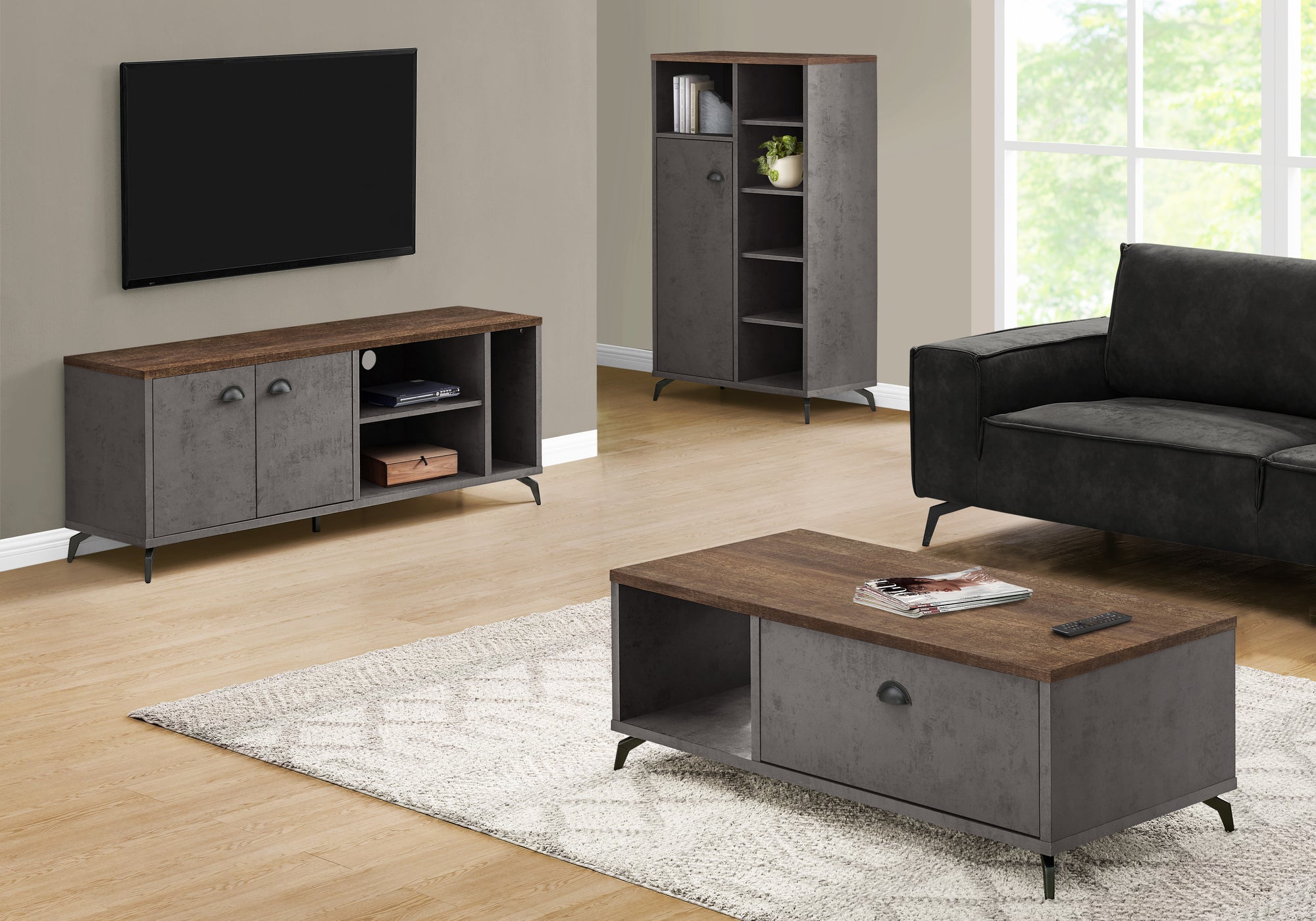 Tv Stand - 60L / Grey Concrete / Medium Brown Reclaimed