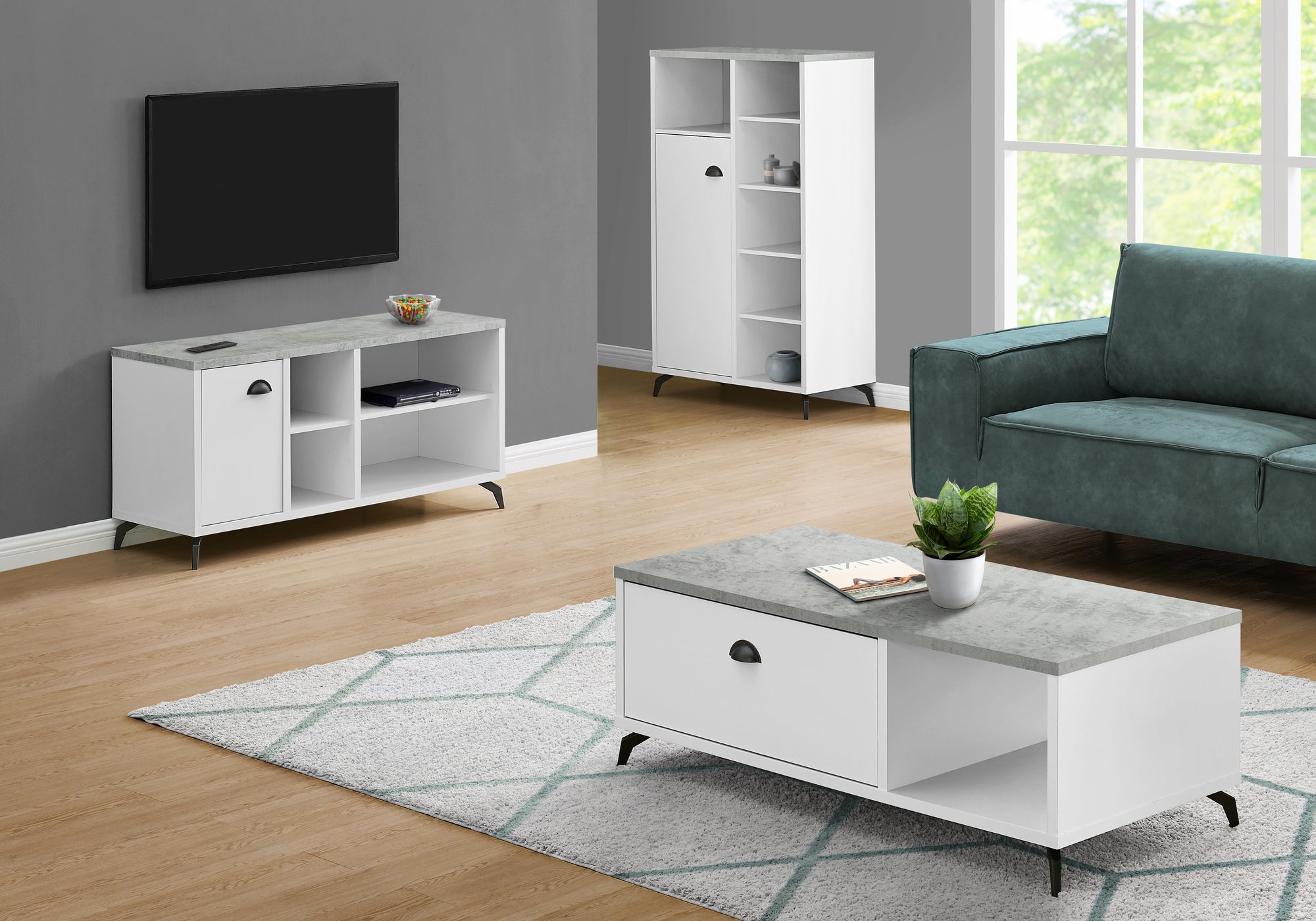 Tv Stand - 48L / White / Grey Cement-Look Top