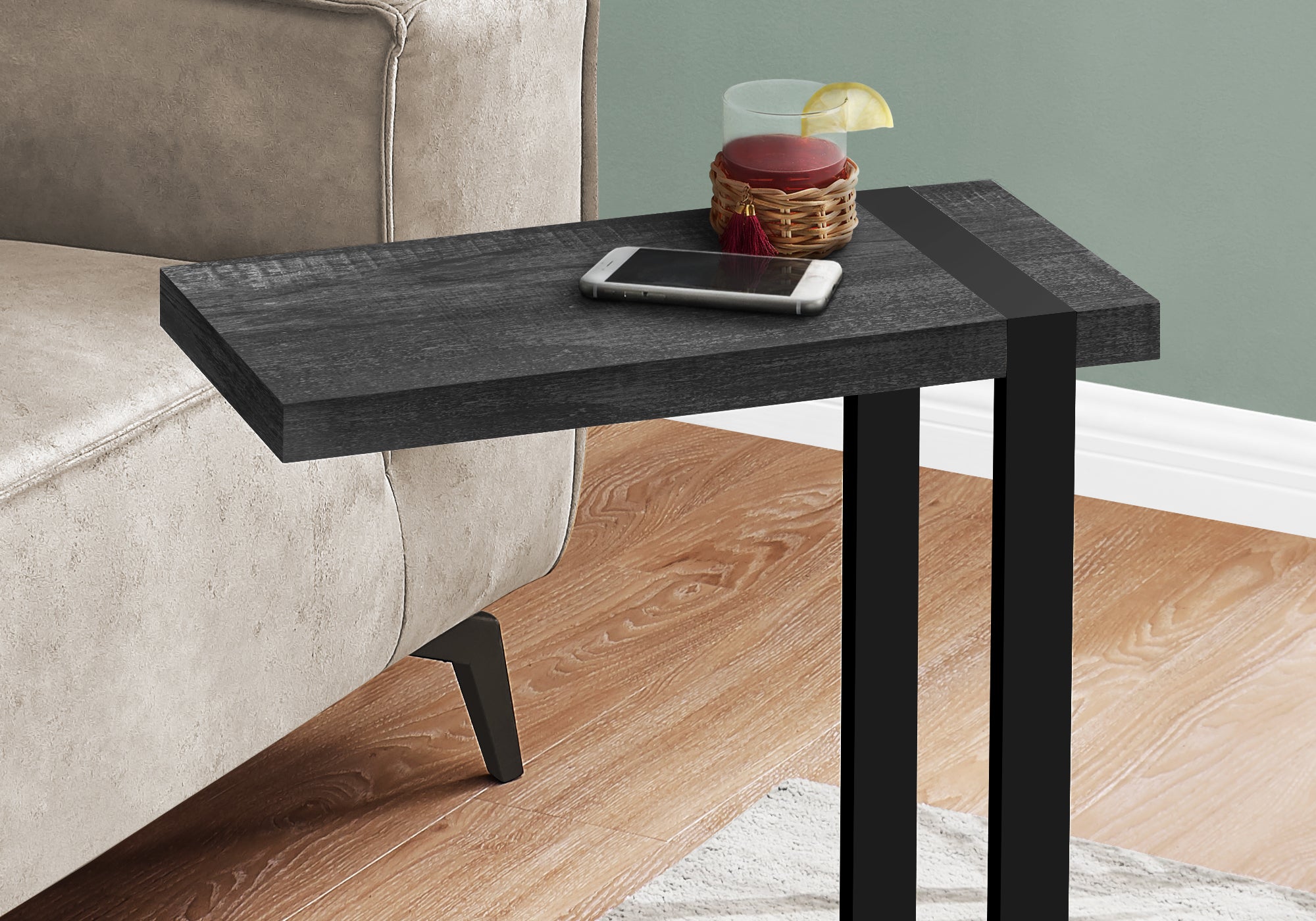 Accent Table - Black Reclaimed Wood-Look / Black Metal