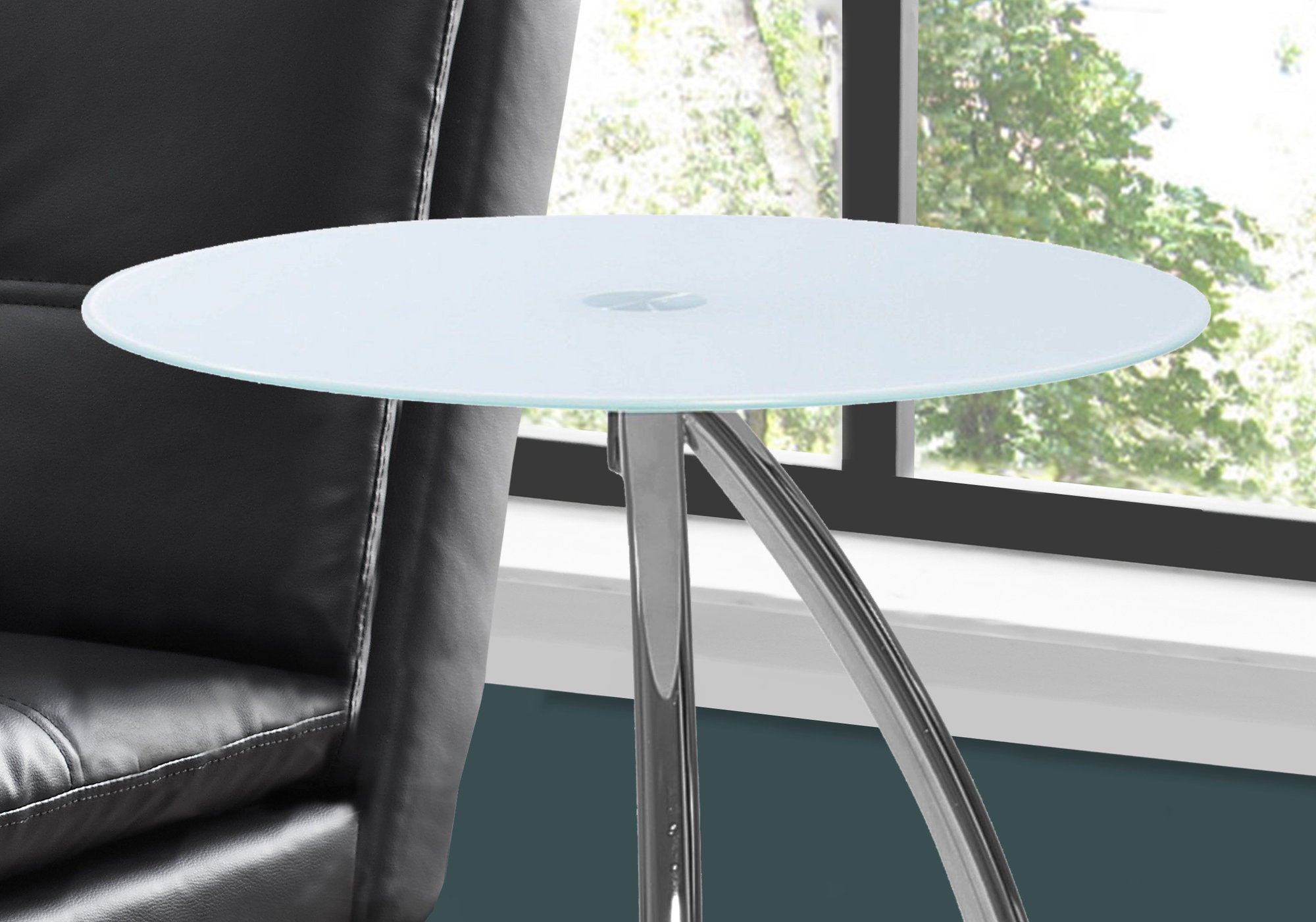Accent Table - Chrome Metal With Frosted Tempered Glass