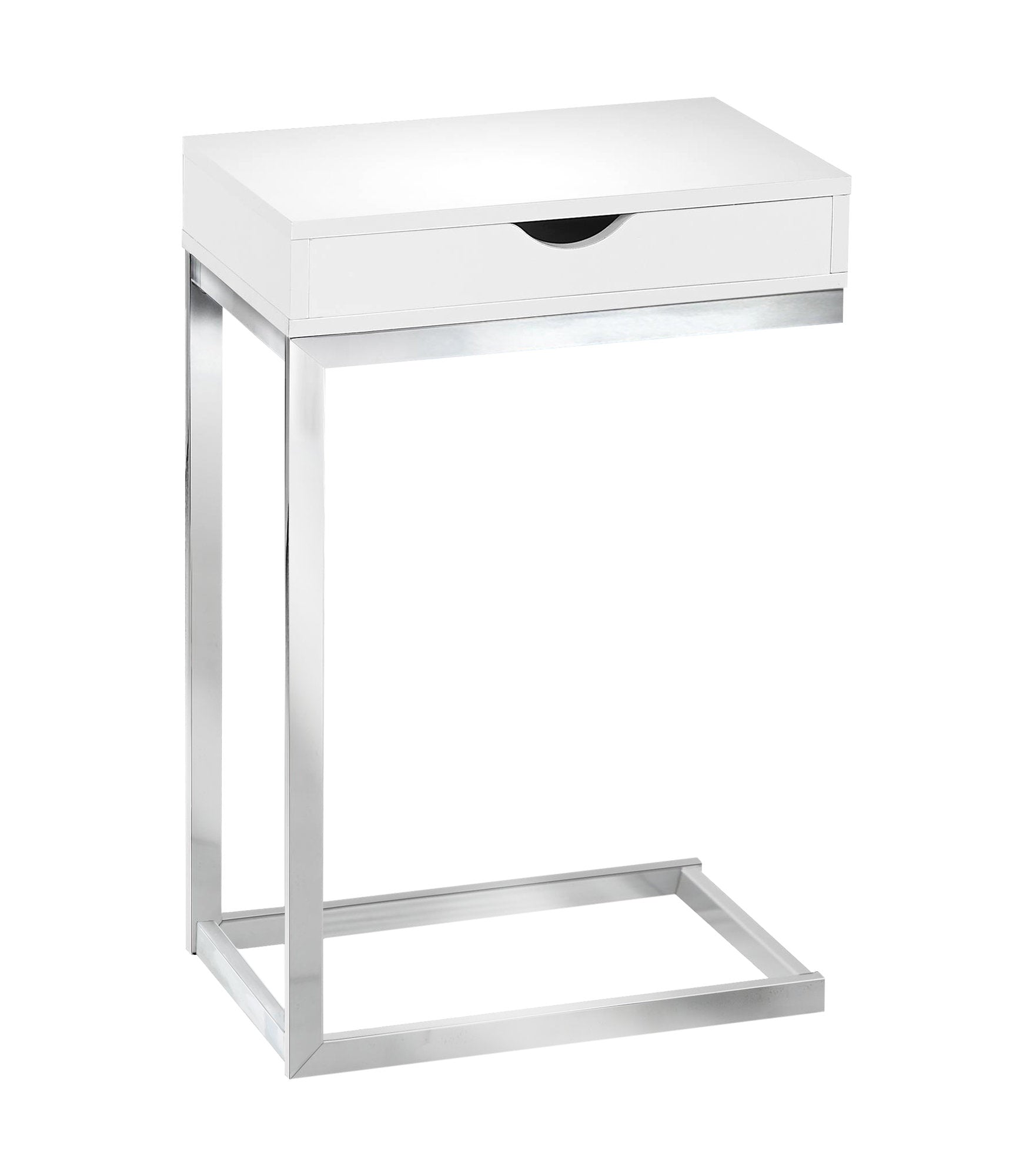 Accent Table - Chrome Metal / Glossy White With A Drawer