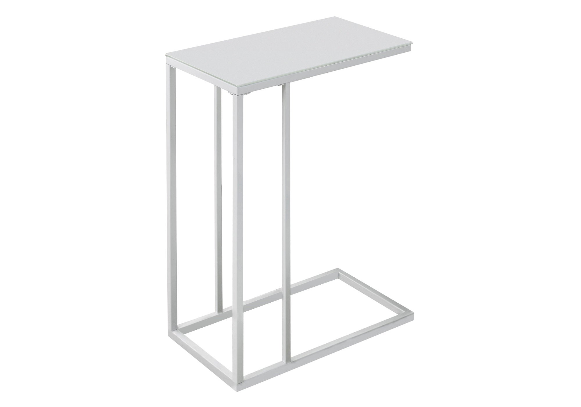 Accent Table - White Metal With Frosted Tempered Glass