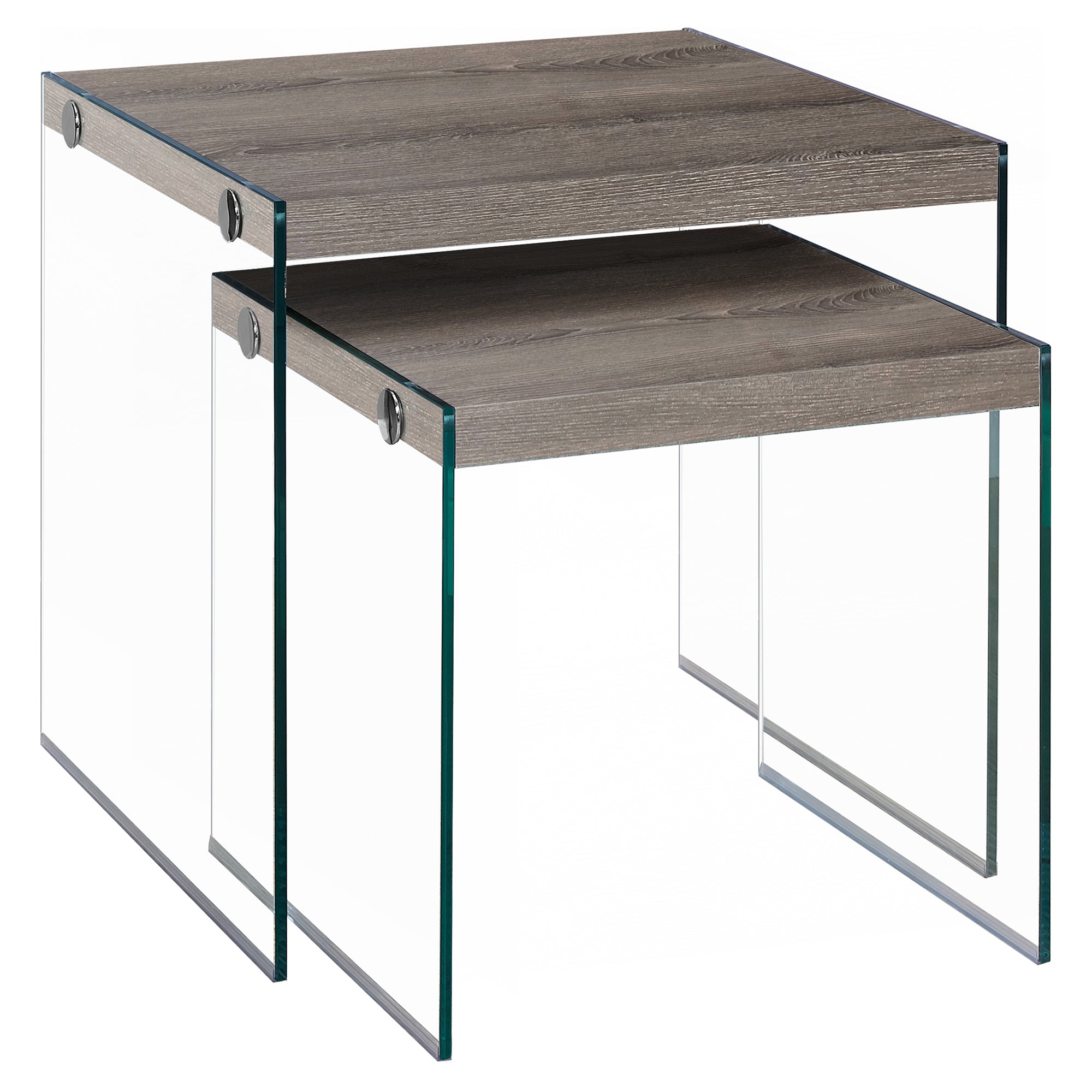 Nesting Table - 2Pcs Set / Dark Taupe / Tempered Glass