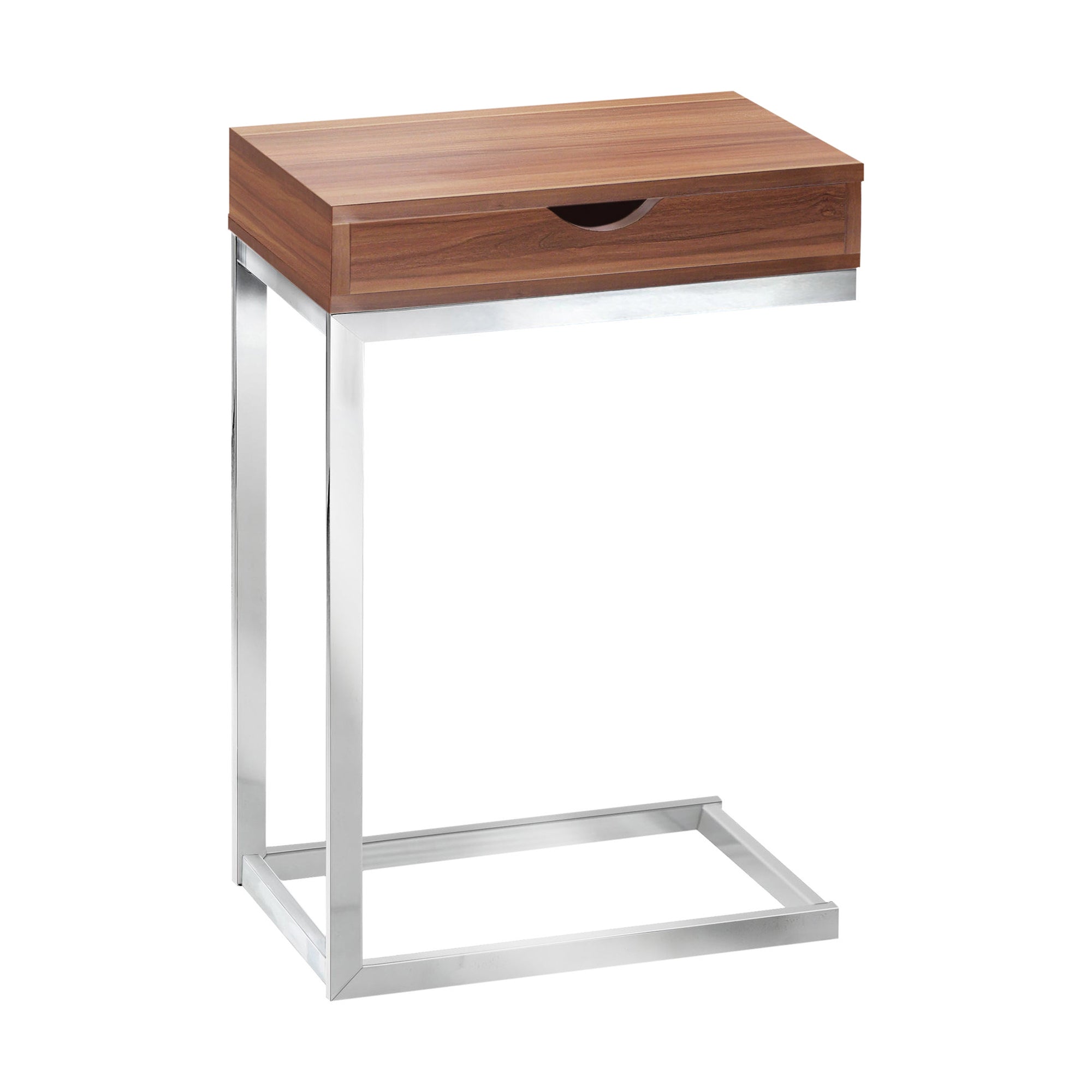 Accent Table - Walnut / Chrome Metal With A Drawer