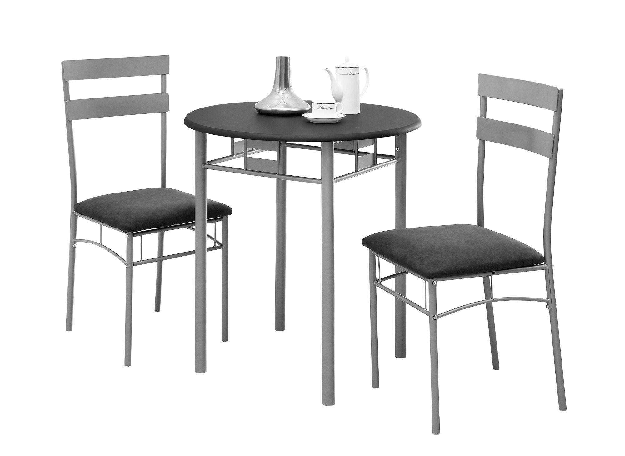 Dining Set - 3Pcs Set / Black / Silver Metal