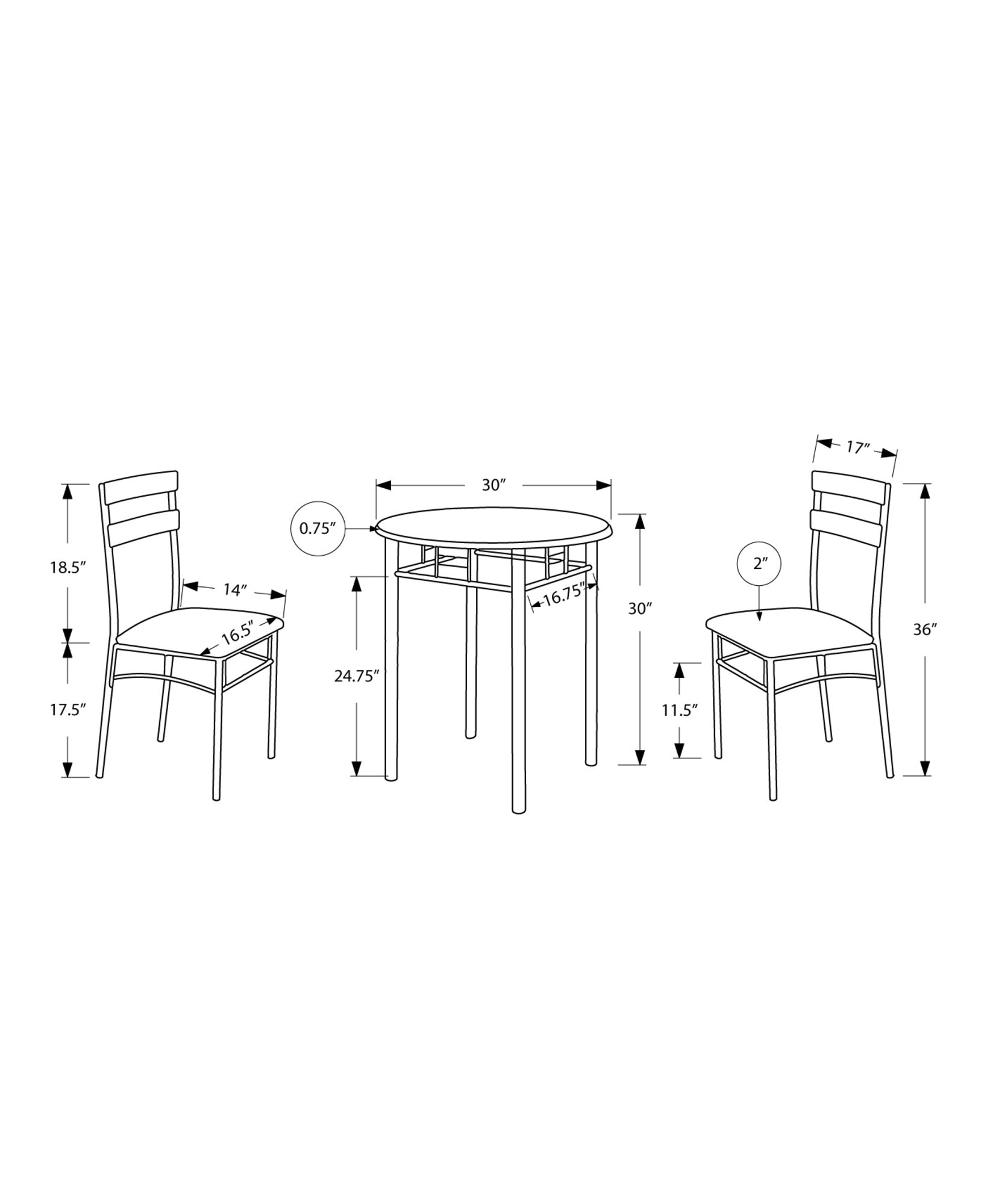 Dining Set - 3Pcs Set / Black / Silver Metal