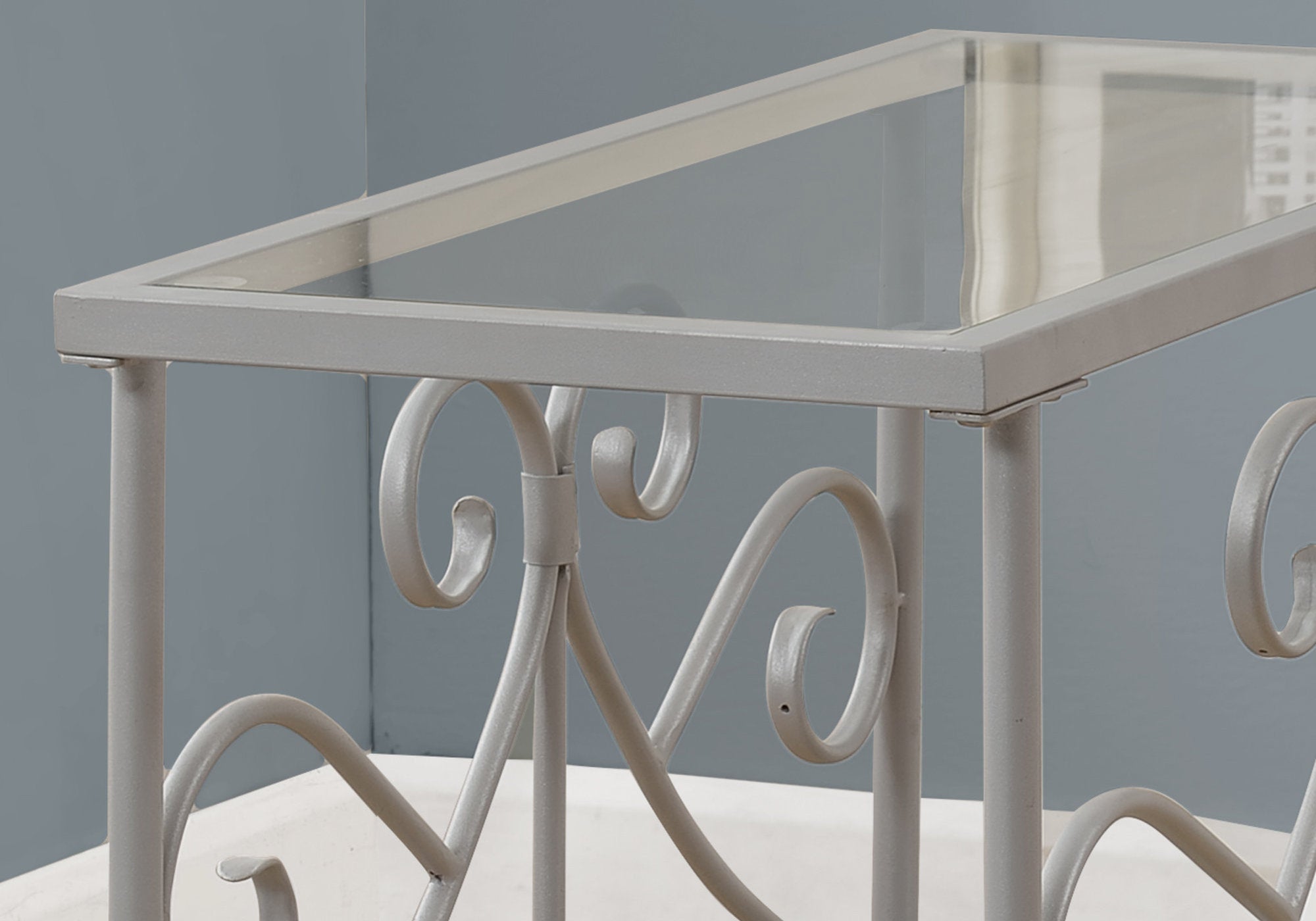 Accent Table - Silver Metal With Tempered Glass