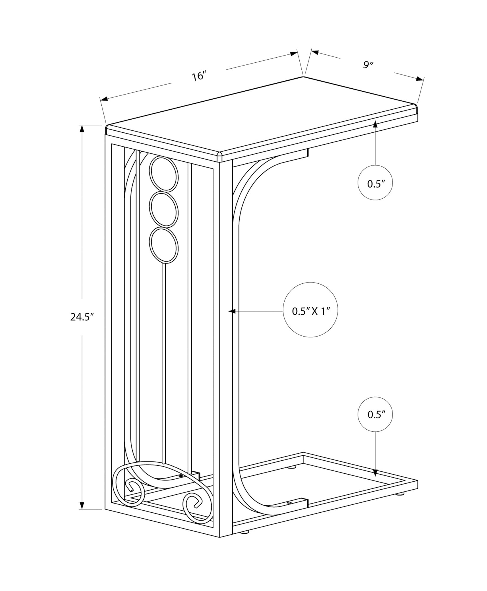 Accent Table - Black Top / Silver Metal