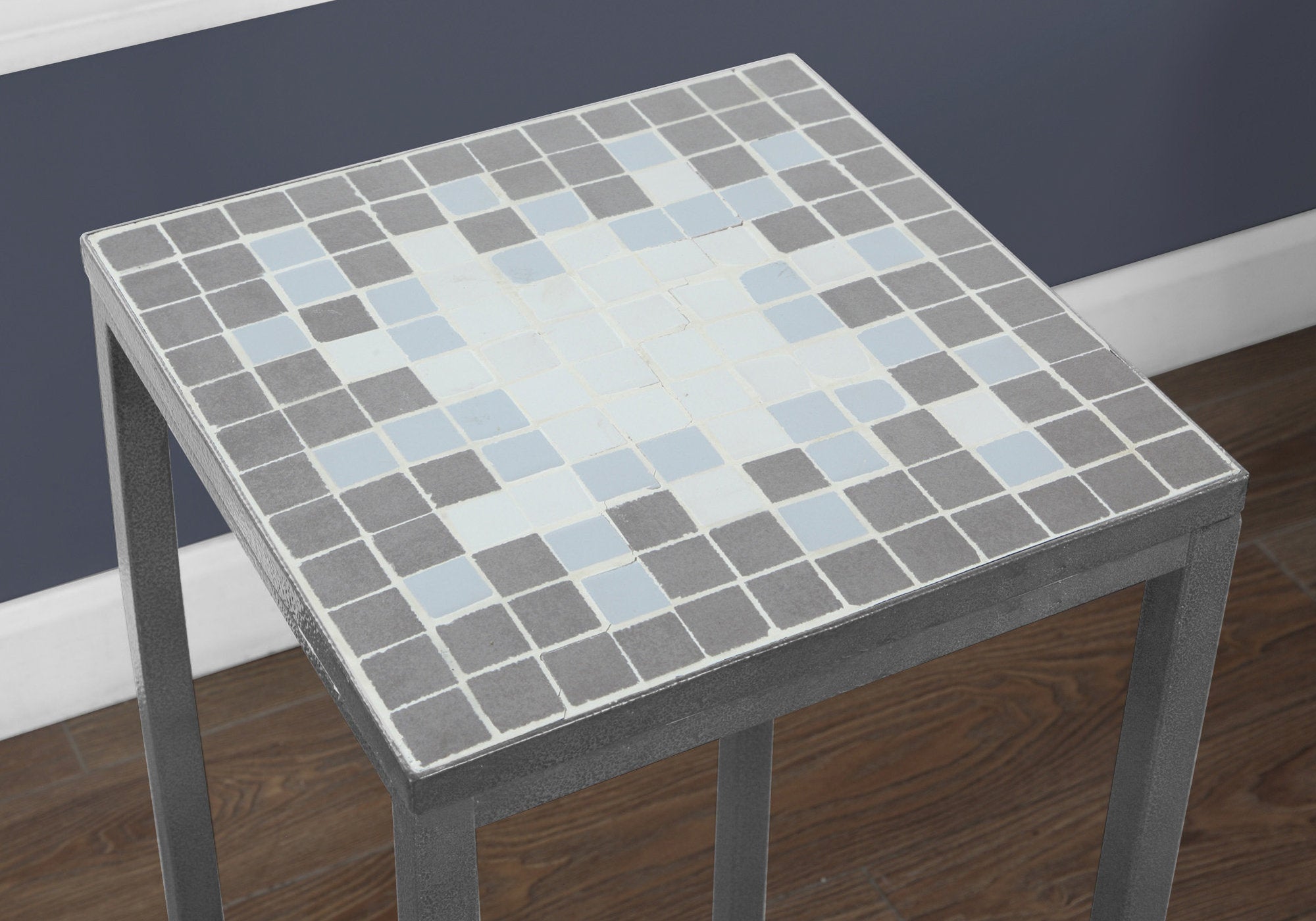 Accent Table - Grey / Blue Tile Top / Hammered Silver