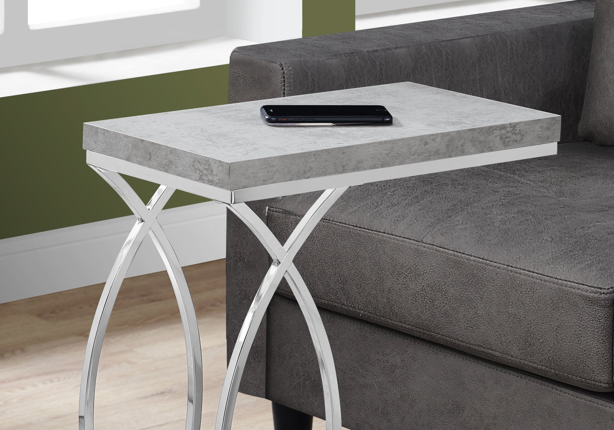 Accent Table - Grey Cement With Chrome Metal