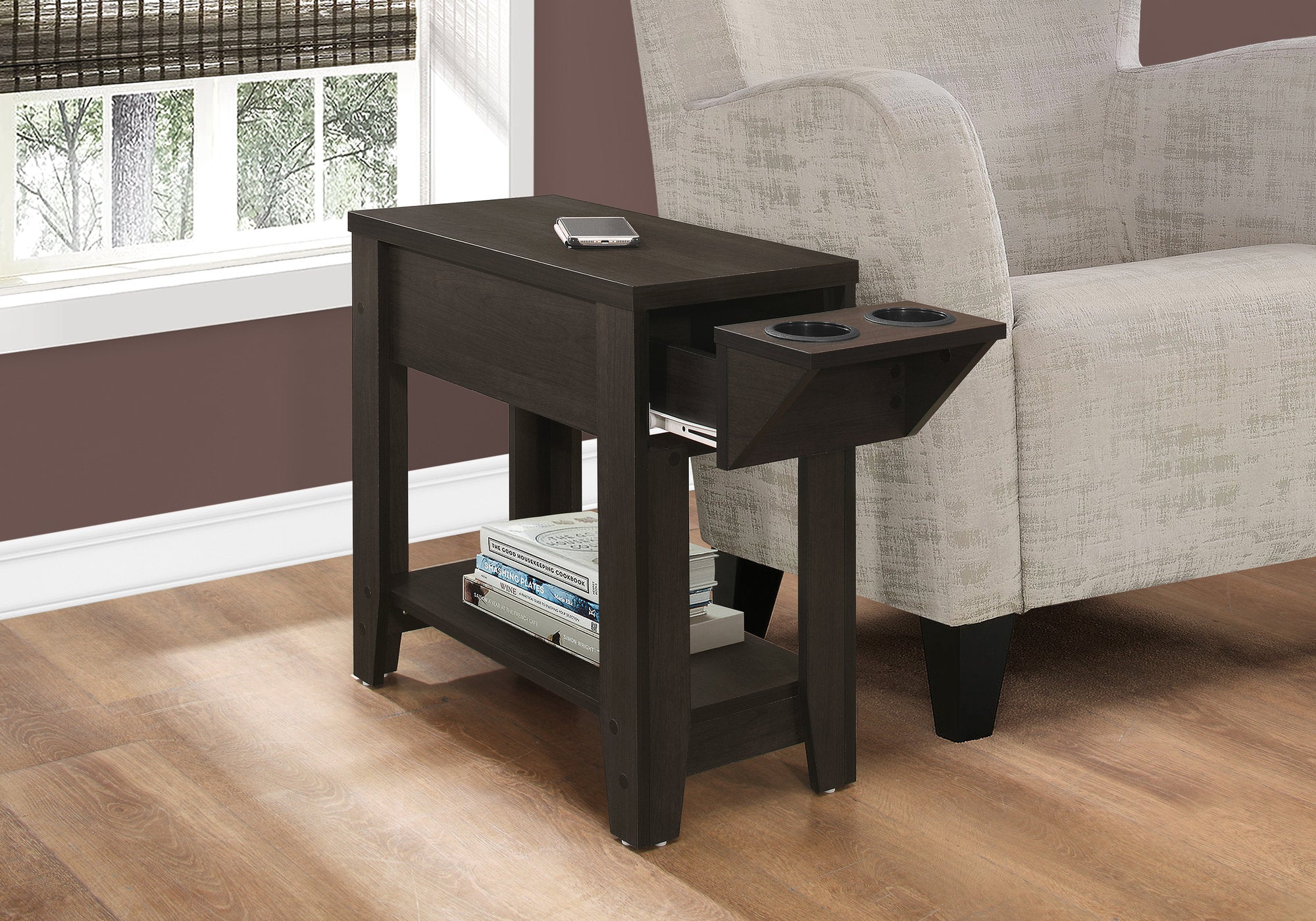 Accent Table - 23H / Espresso With A Glass Holder