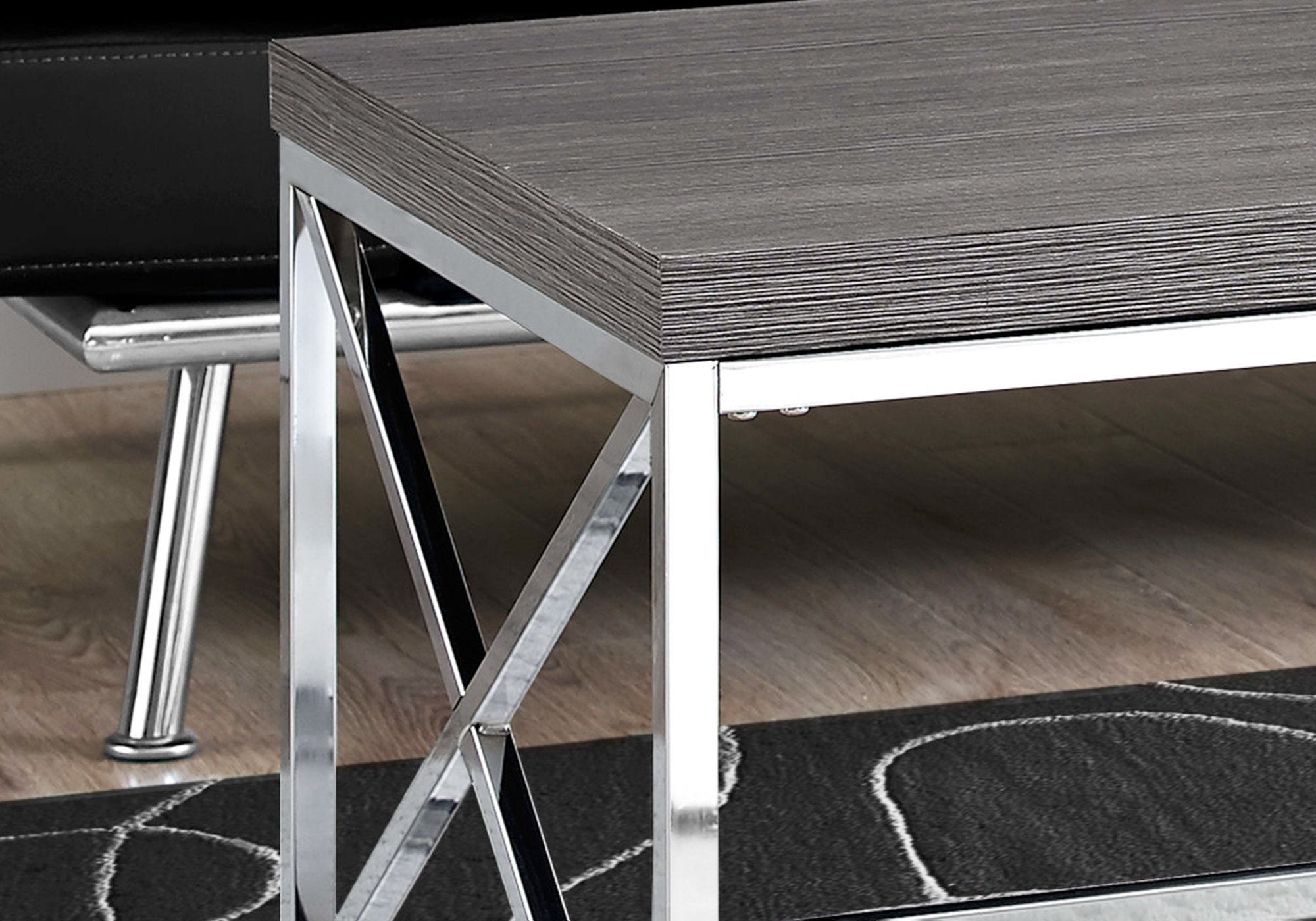 Coffee Table - Grey With Chrome Metal
