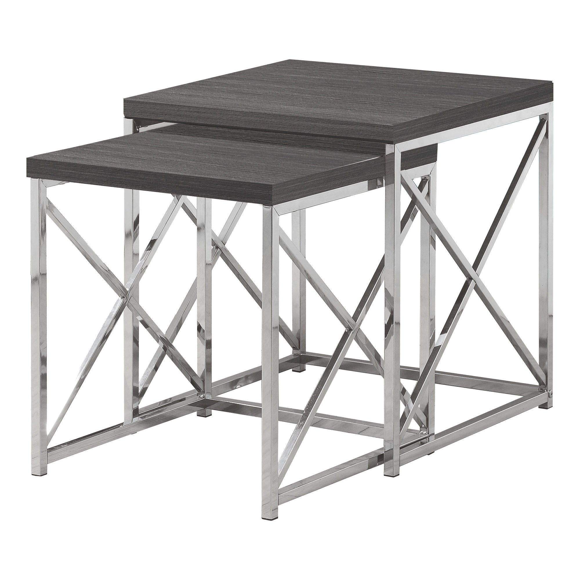 Nesting Table - 2Pcs Set / Grey With Chrome Metal