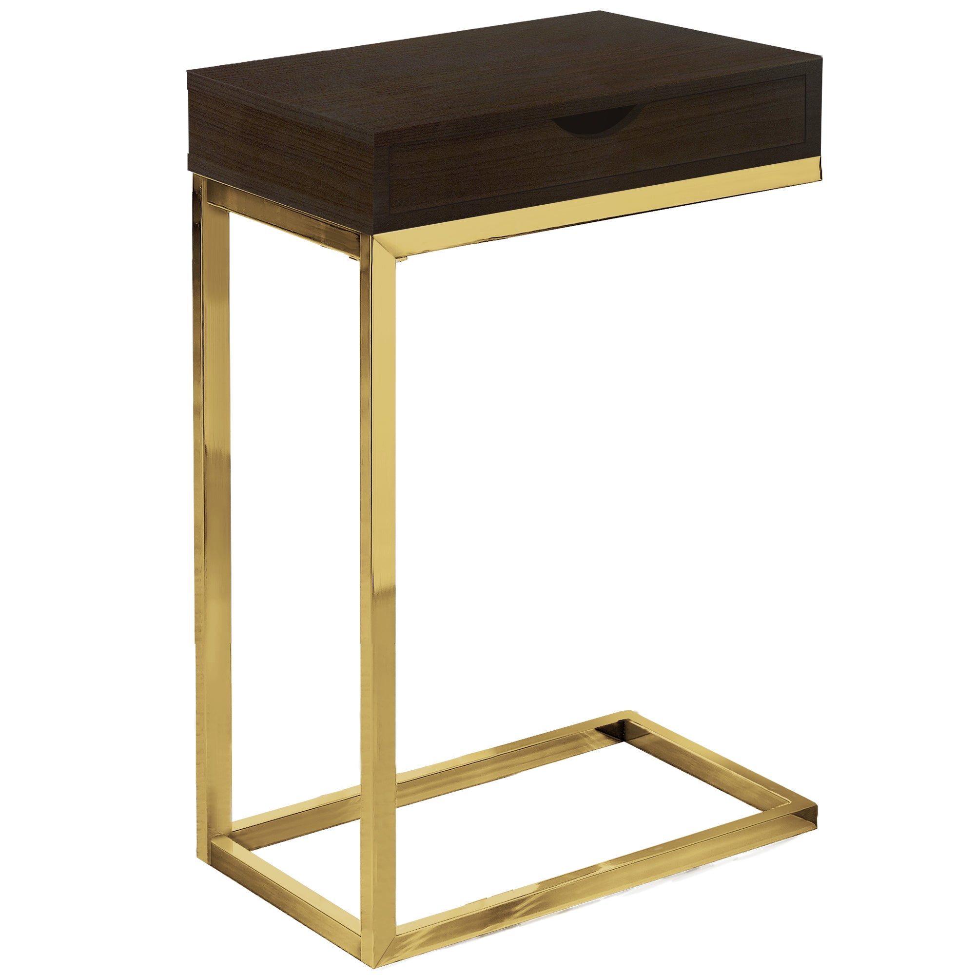 Accent Table - Espresso / Gold Metal With A Drawer