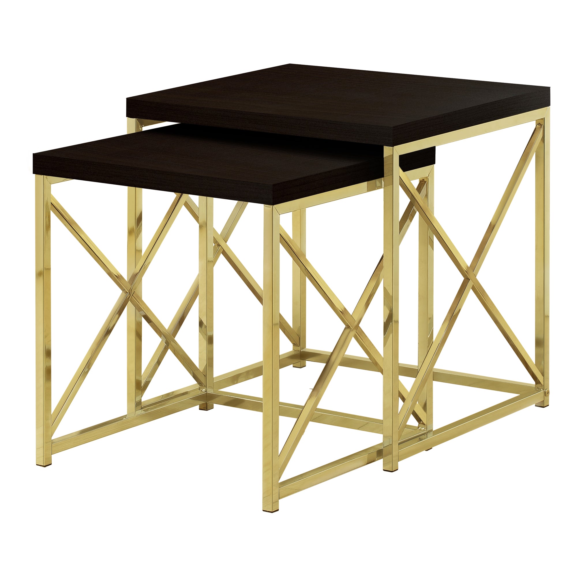 Nesting Table - 2Pcs Set / Espresso / Gold Metal