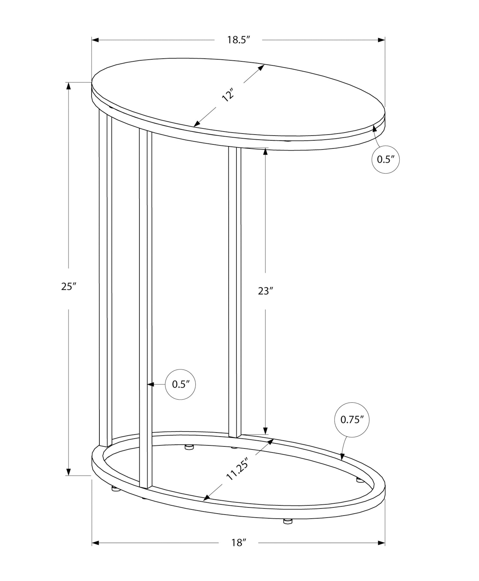 Accent Table - Oval / Dark Taupe With Chrome Metal