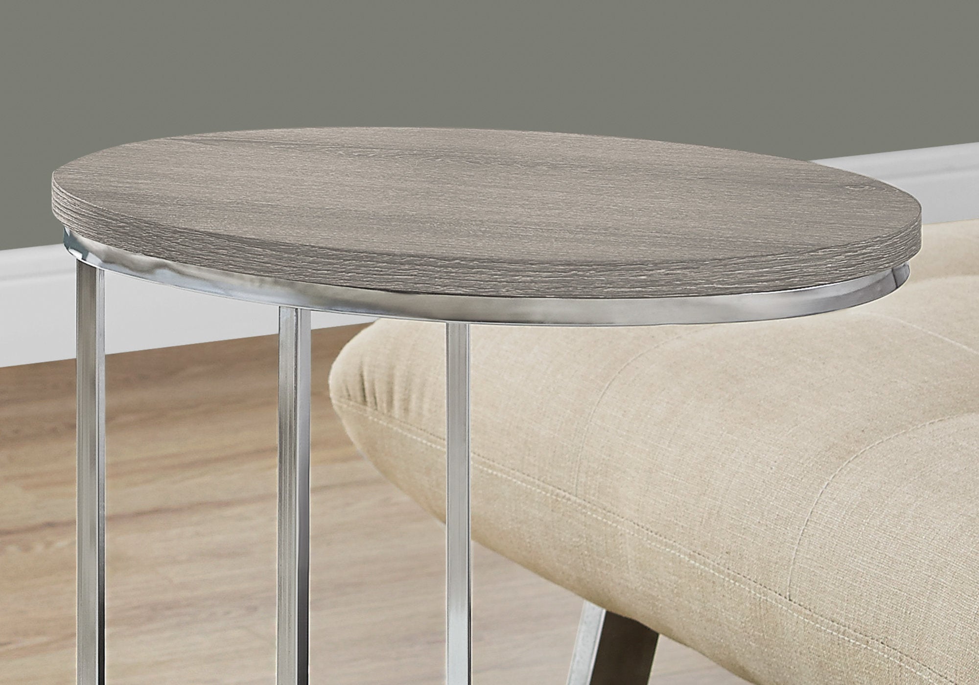 Accent Table - Oval / Dark Taupe With Chrome Metal