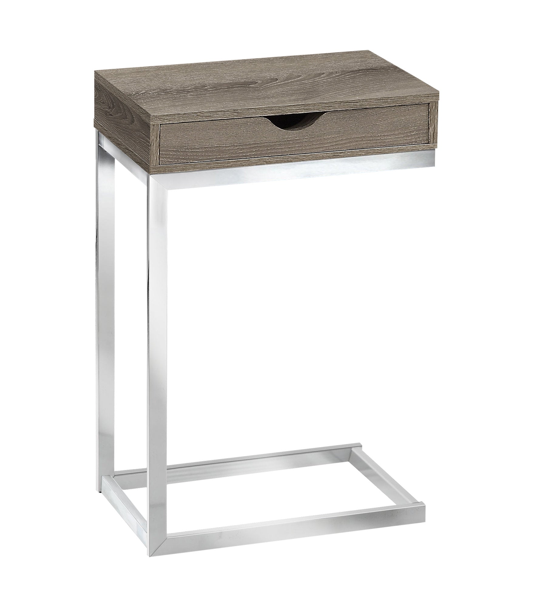 Accent Table - Chrome Metal / Dark Taupe With A Drawer