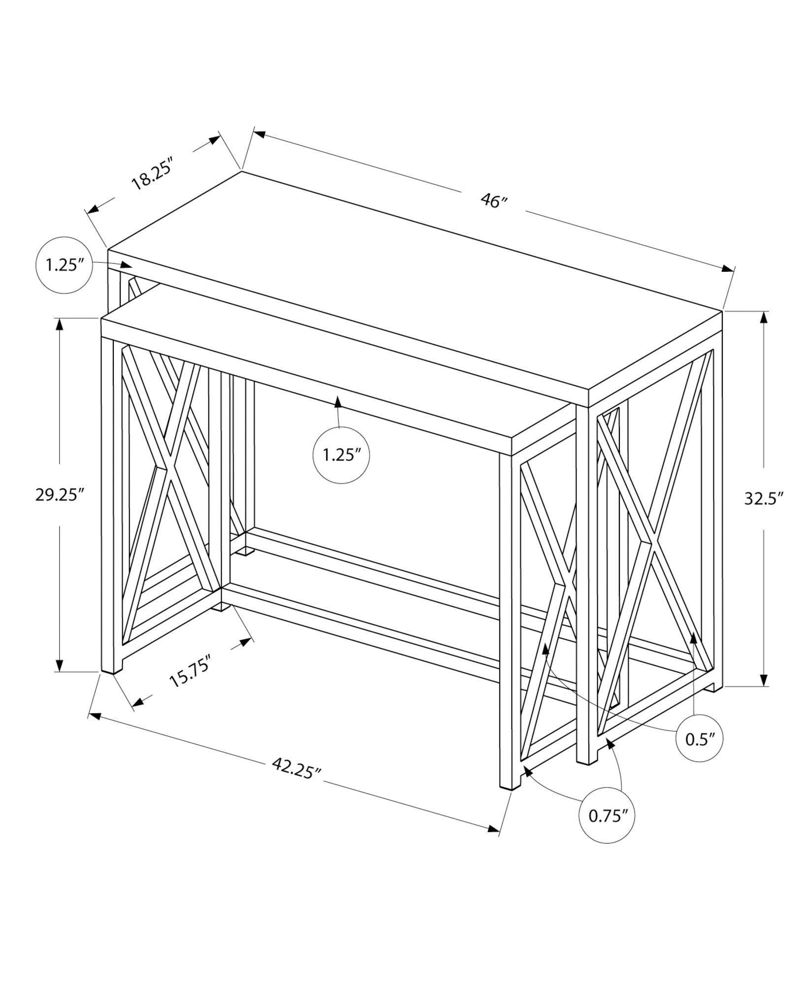 Accent Table - 46L / 2Pcs Set / Dark Taupe/ Chrome Metal