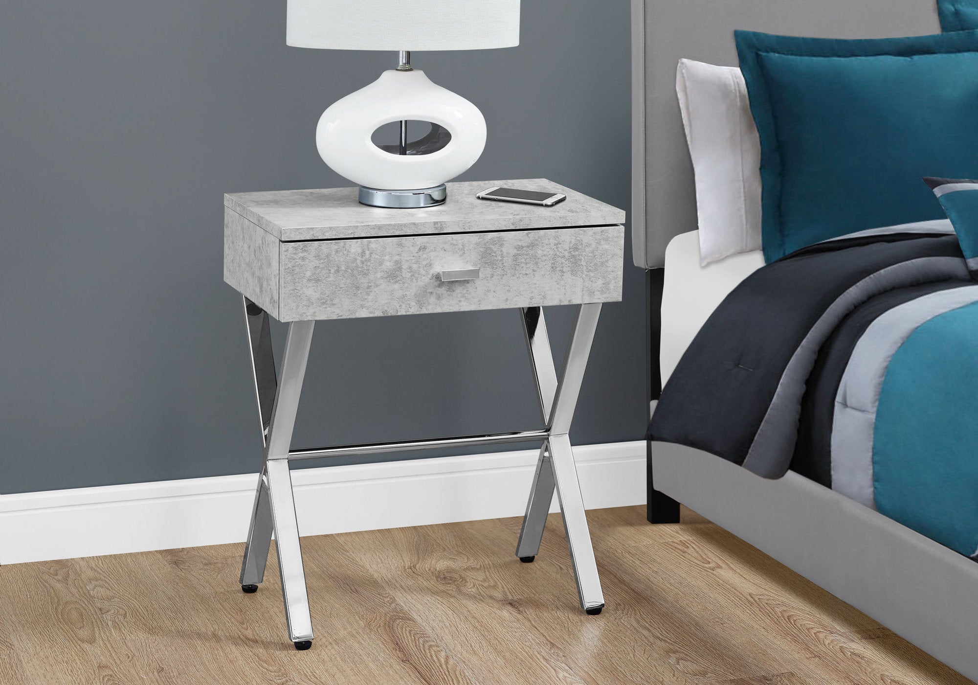 Accent Table - 24H / Grey Cement / Chrome Metal