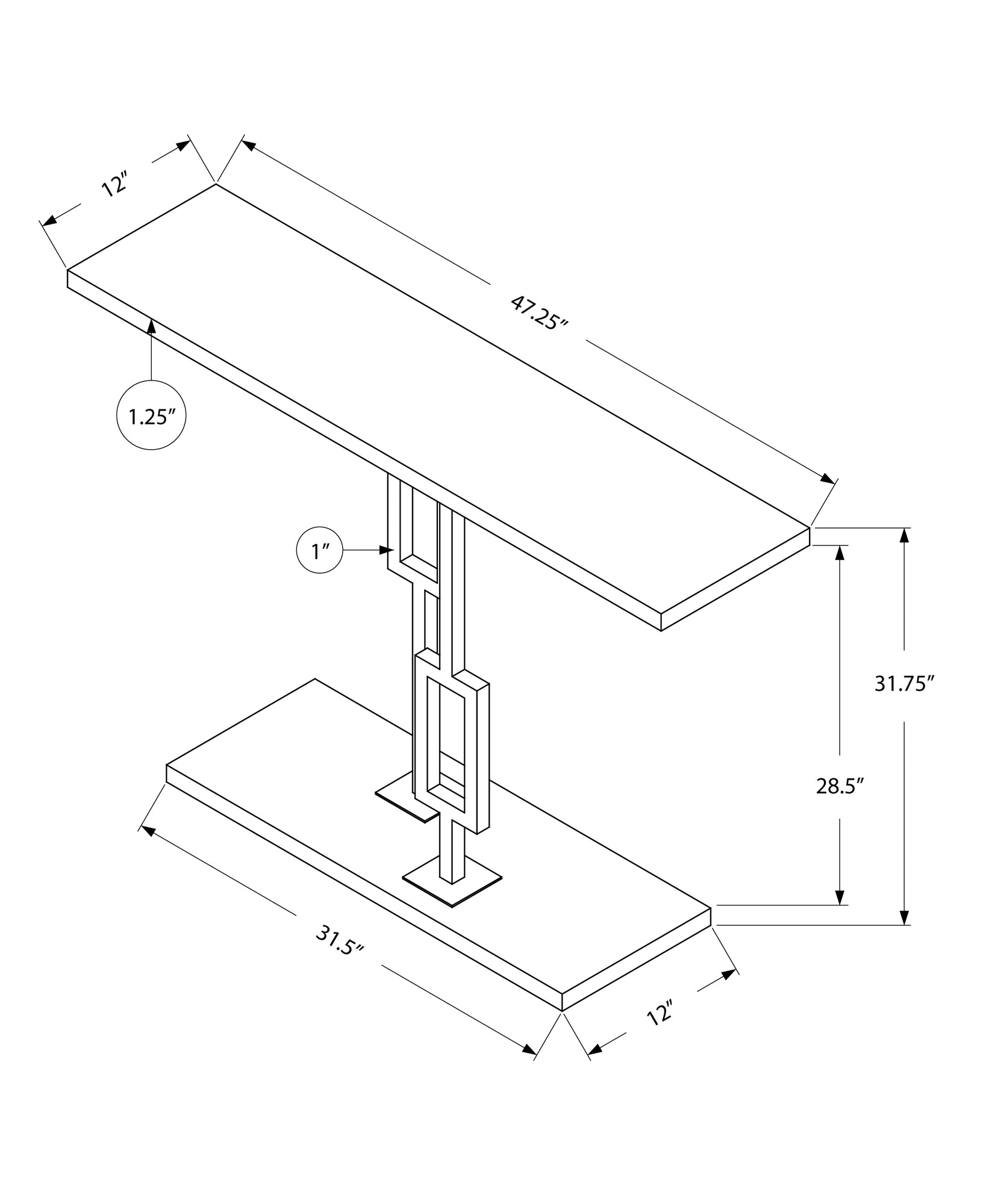 Accent Table - 48L / Grey Cement / Black Nickel Metal