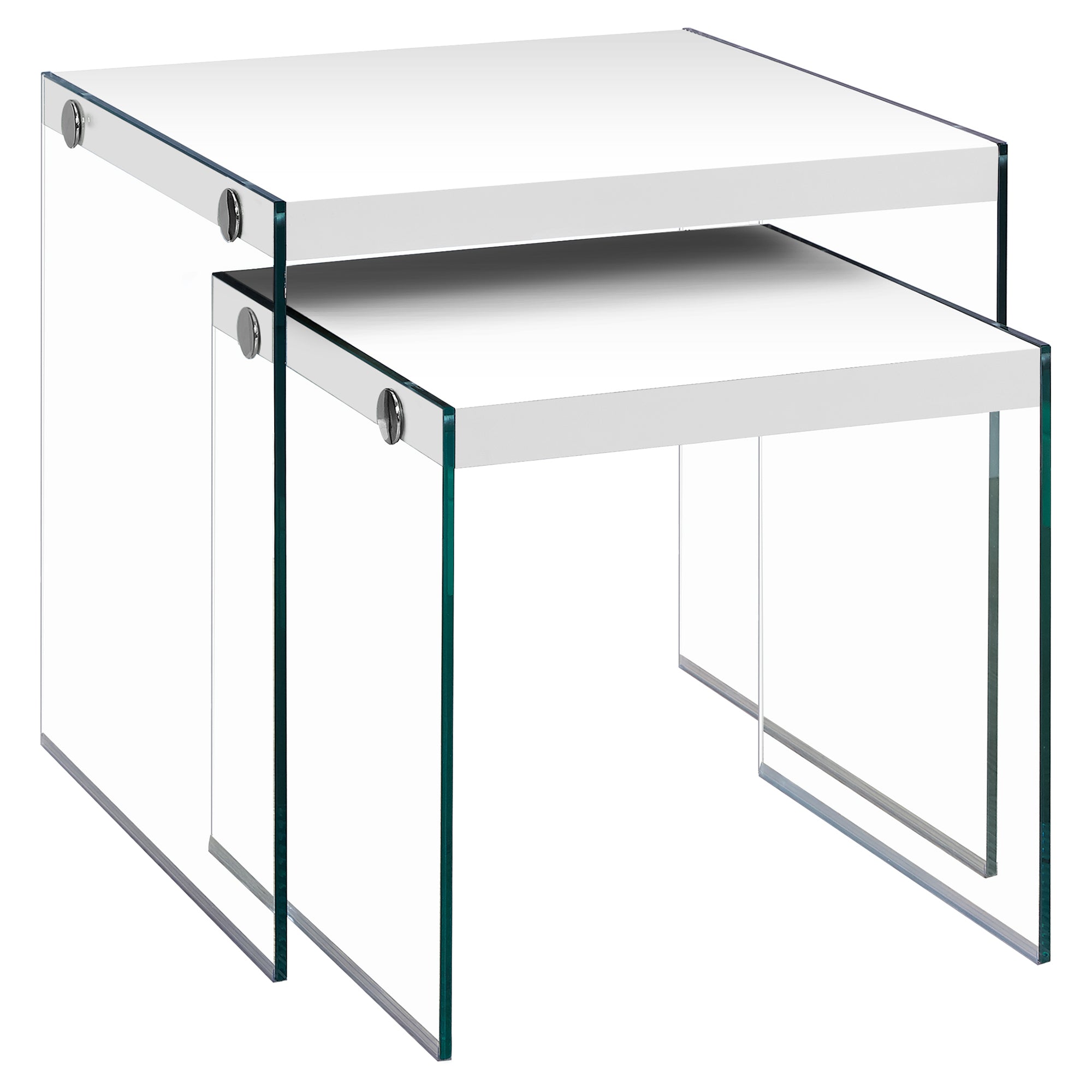 Nesting Table - 2Pcs Set / Glossy White / Tempered Glass