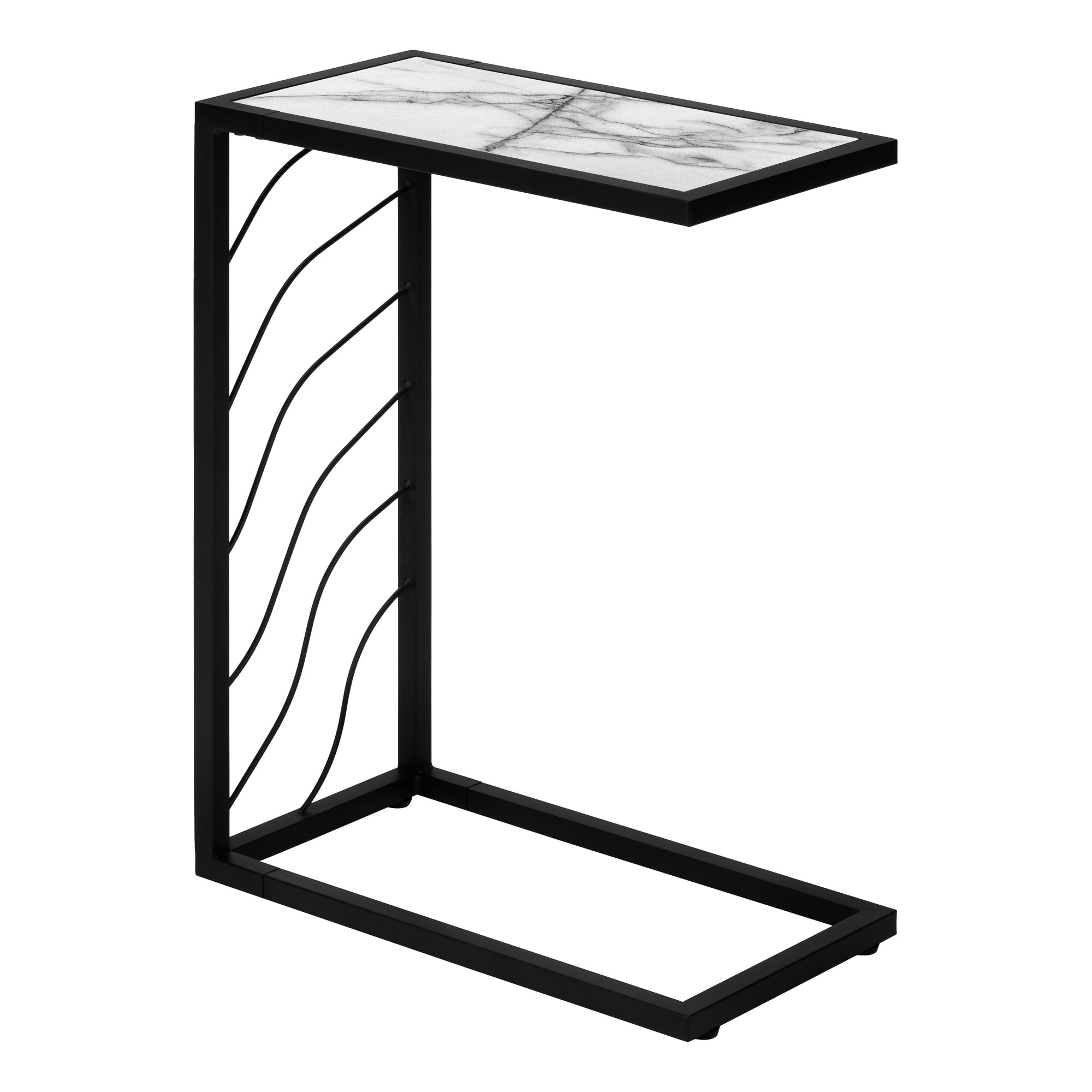 Accent Table - 25H / White Marble-Look / Black Metal