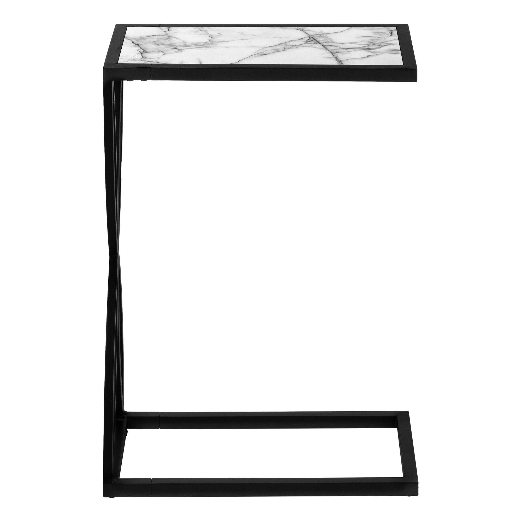 Accent Table - 25H / White Marble-Look / Black Metal