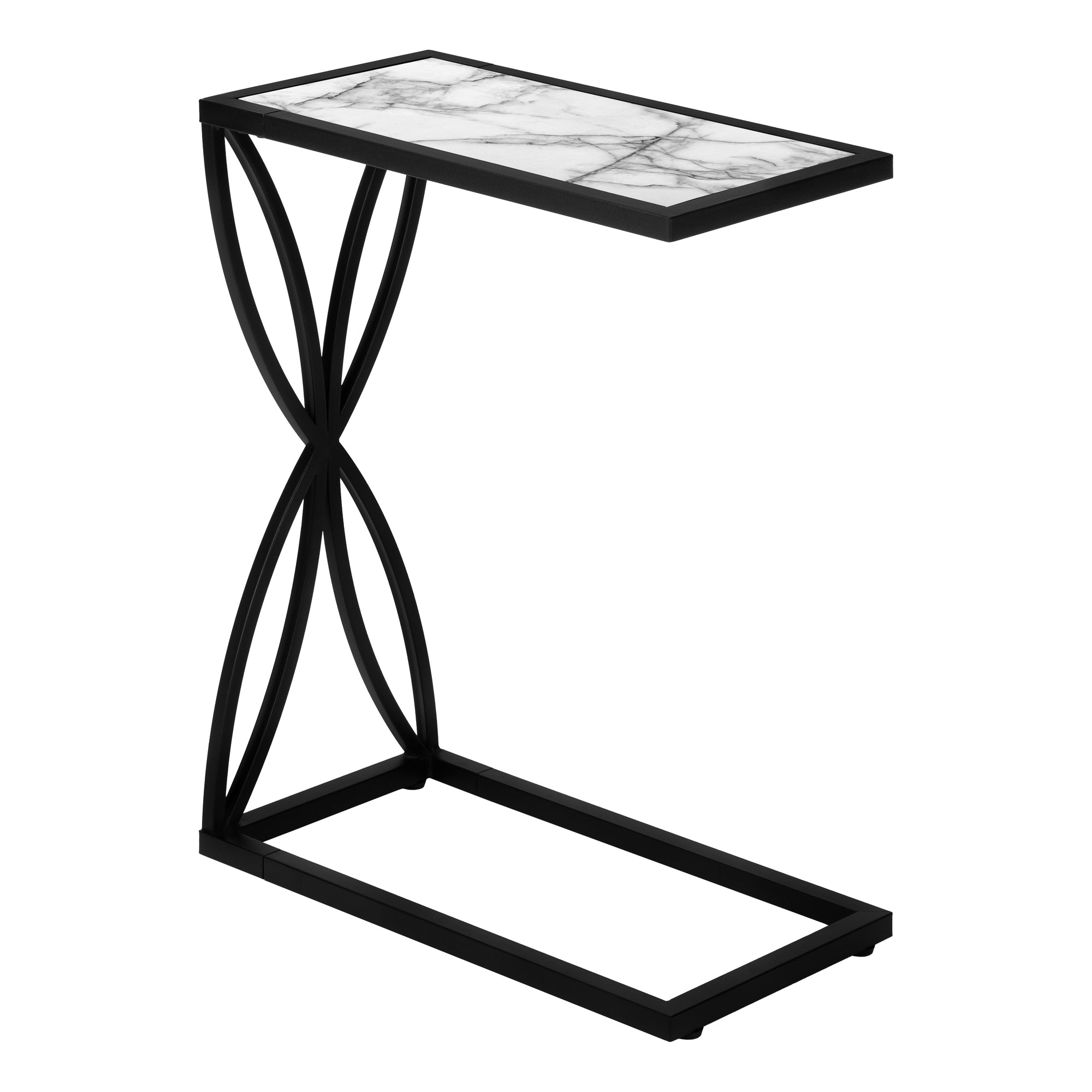 Accent Table - 25H / White Marble-Look / Black Metal