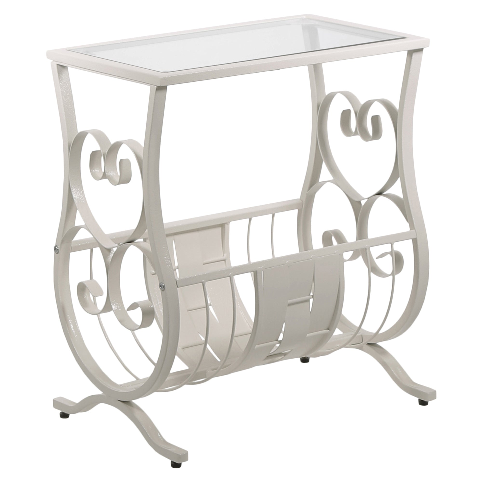 Accent Table - Antique White Metal With Tempered Glass