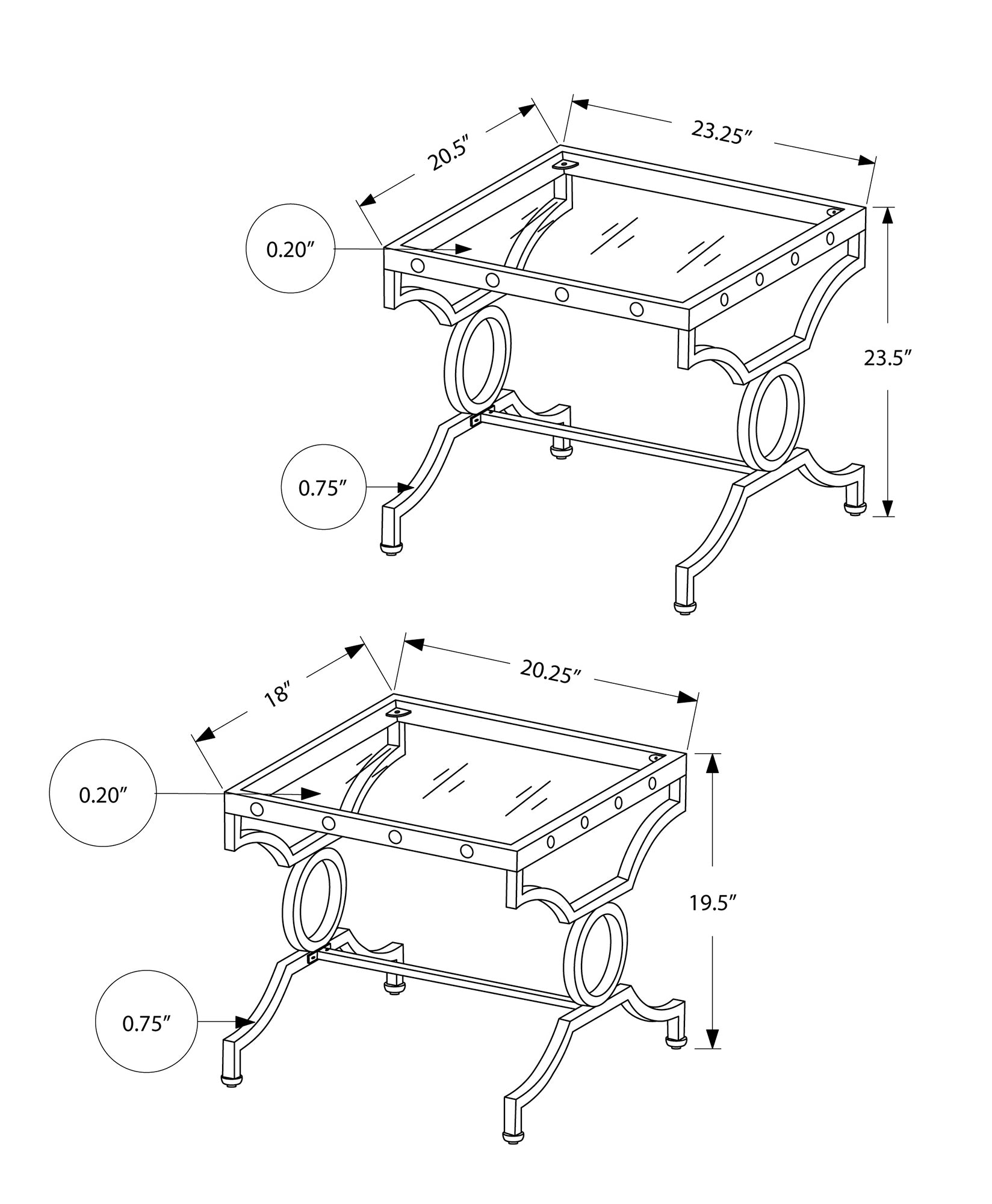 Nesting Table - 2Pcs Set / Silver With Tempered Glass