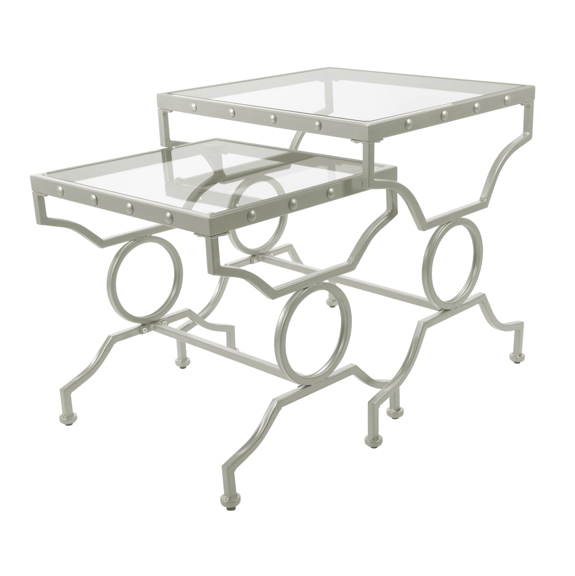 Nesting Table - 2Pcs Set / Silver With Tempered Glass