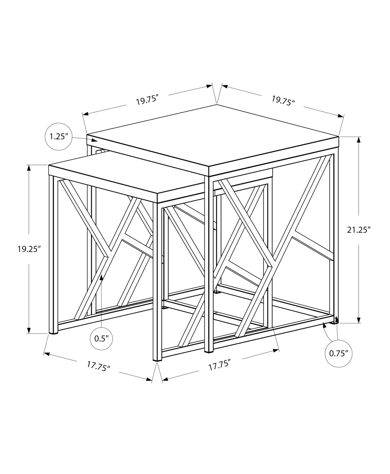 Nesting Table - 2Pcs Set / Grey Cement With Chrome Metal