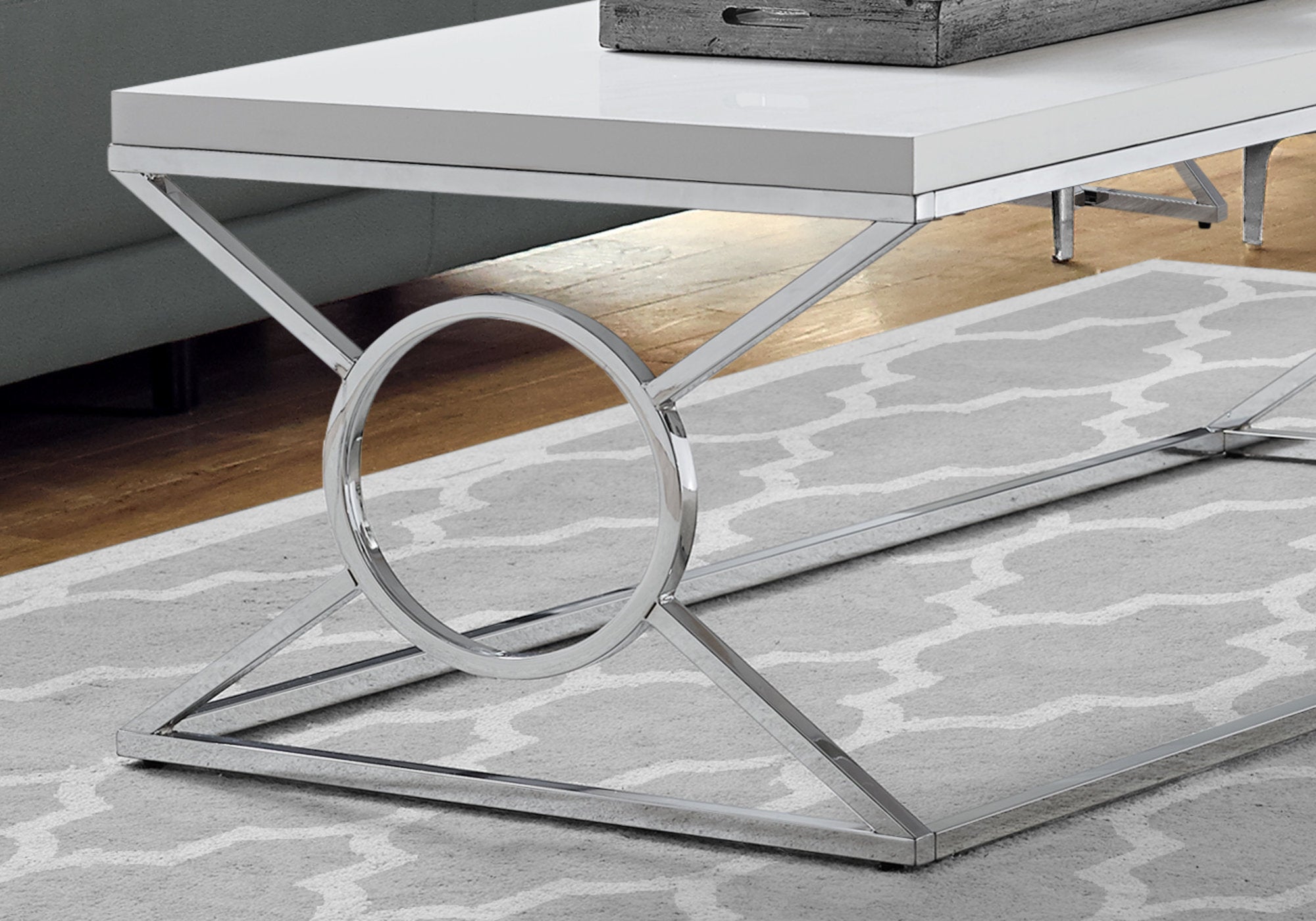 Coffee Table - Glossy White With Chrome Metal