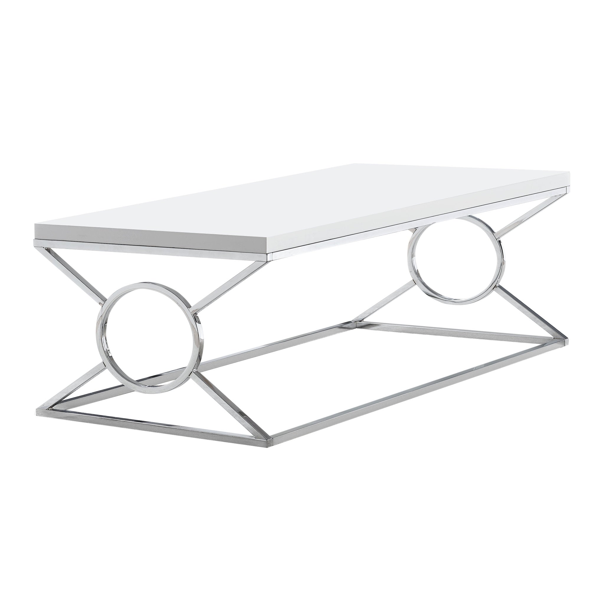 Coffee Table - Glossy White With Chrome Metal