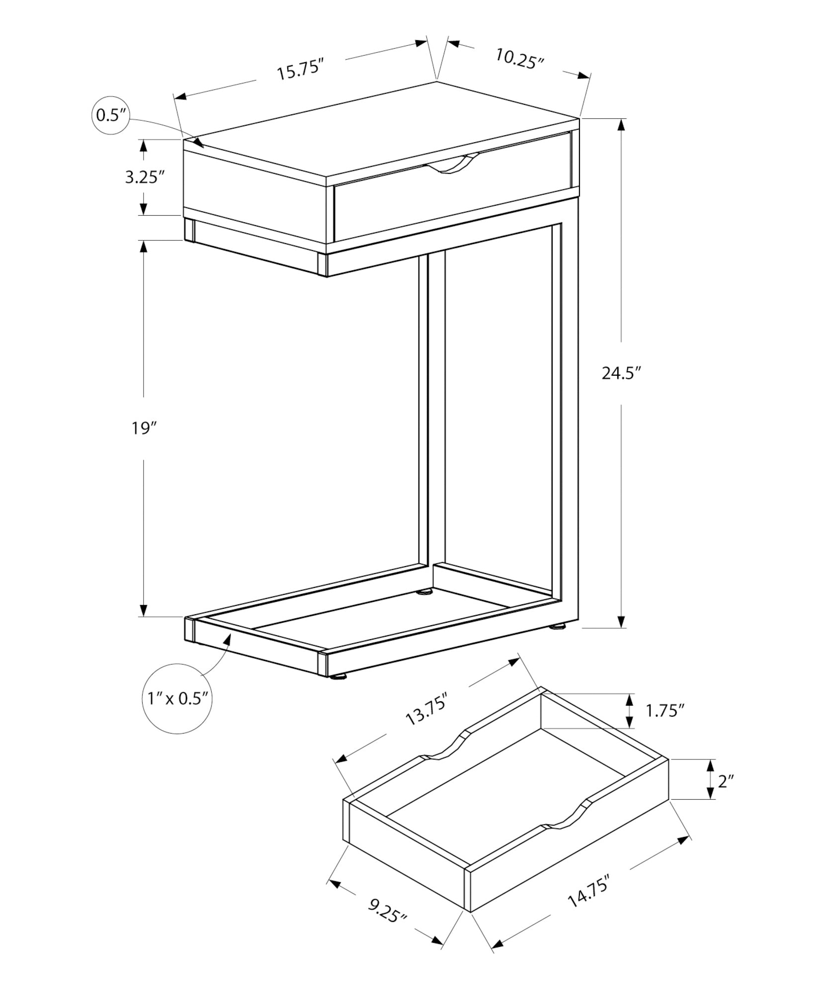 Accent Table - Brown Reclaimed Wood-Look / Black / Drawer